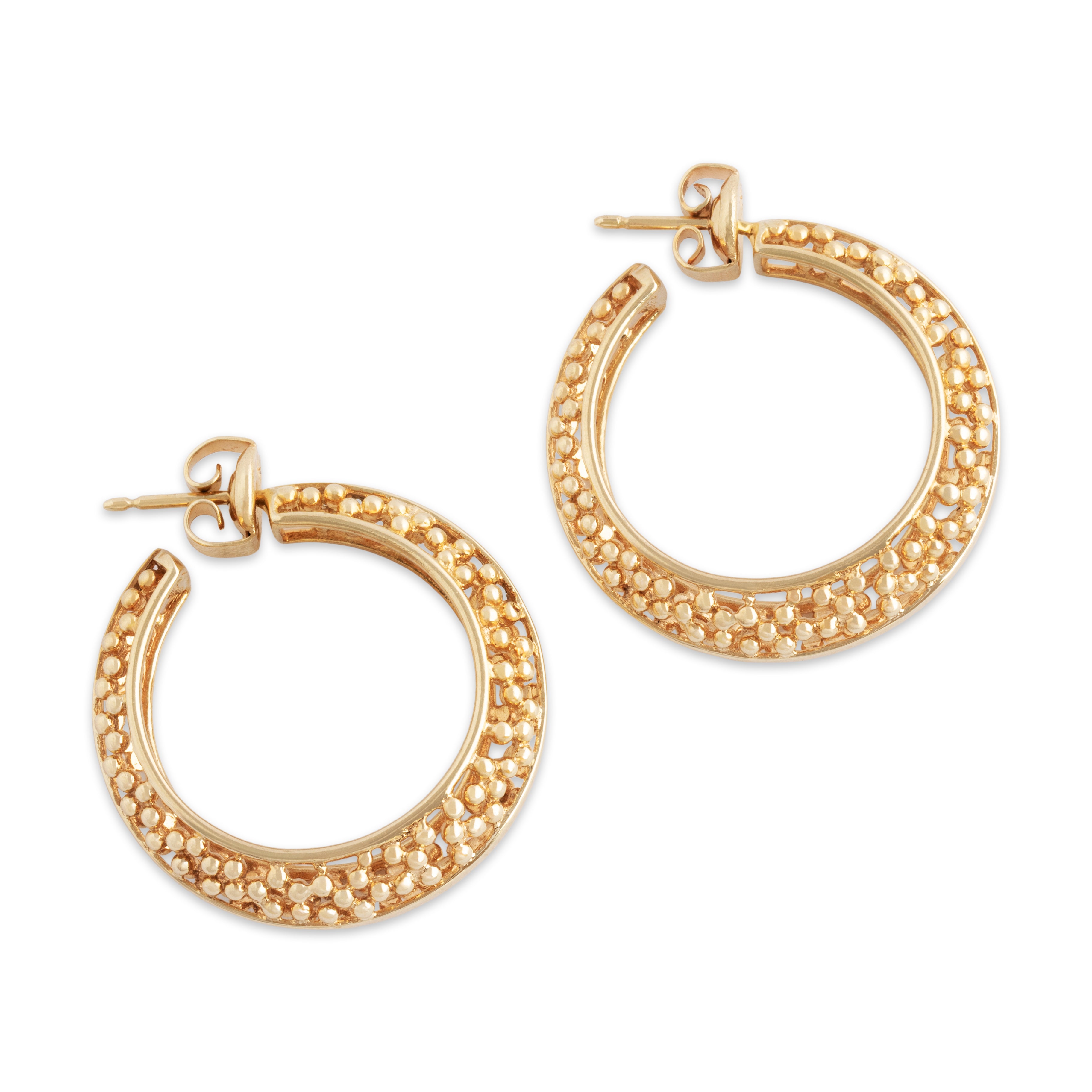 Vintage 14k Yellow Gold Beaded Design Hoop Earrings - Overall view