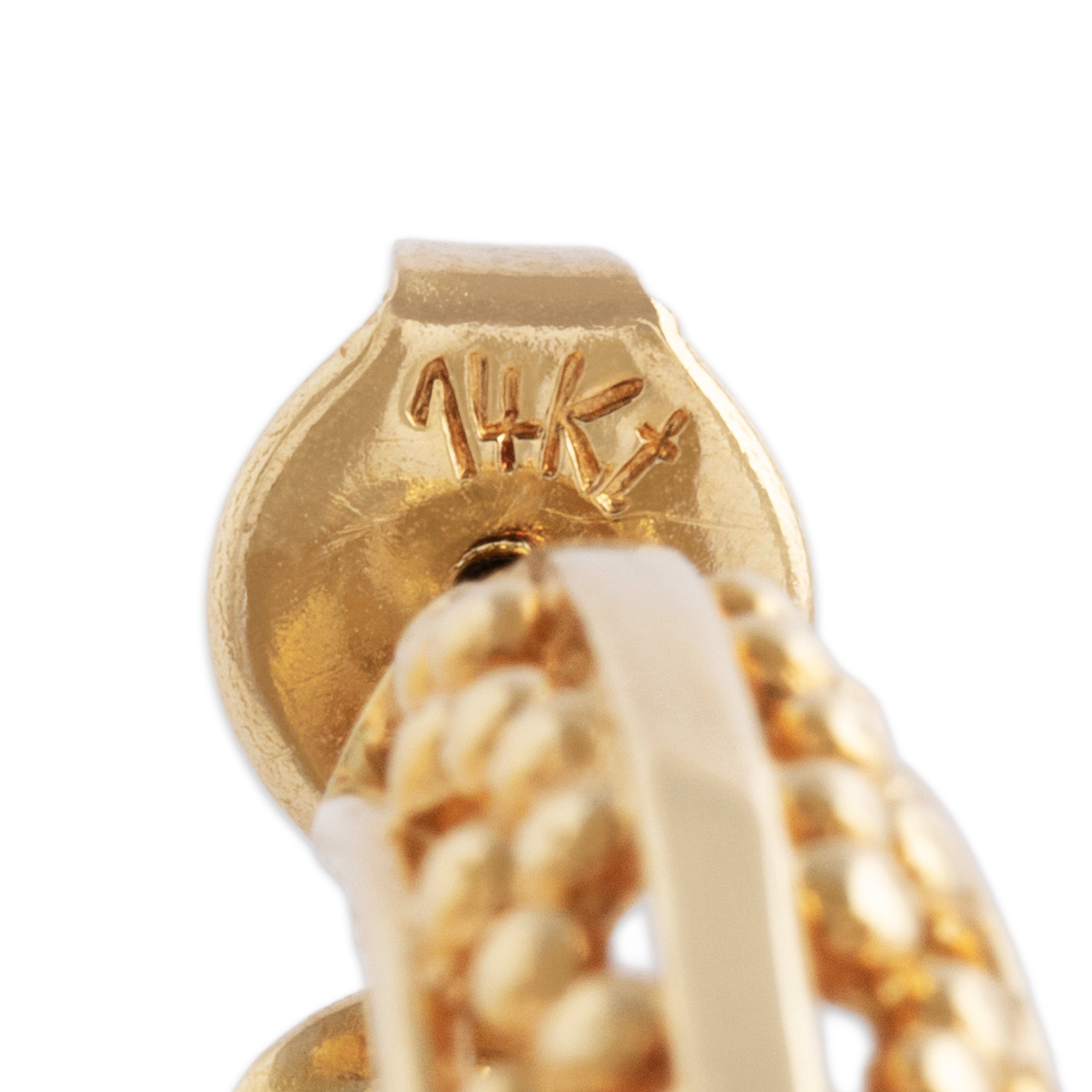 Vintage 14k Yellow Gold Beaded Design Hoop Earrings - Hallmark view