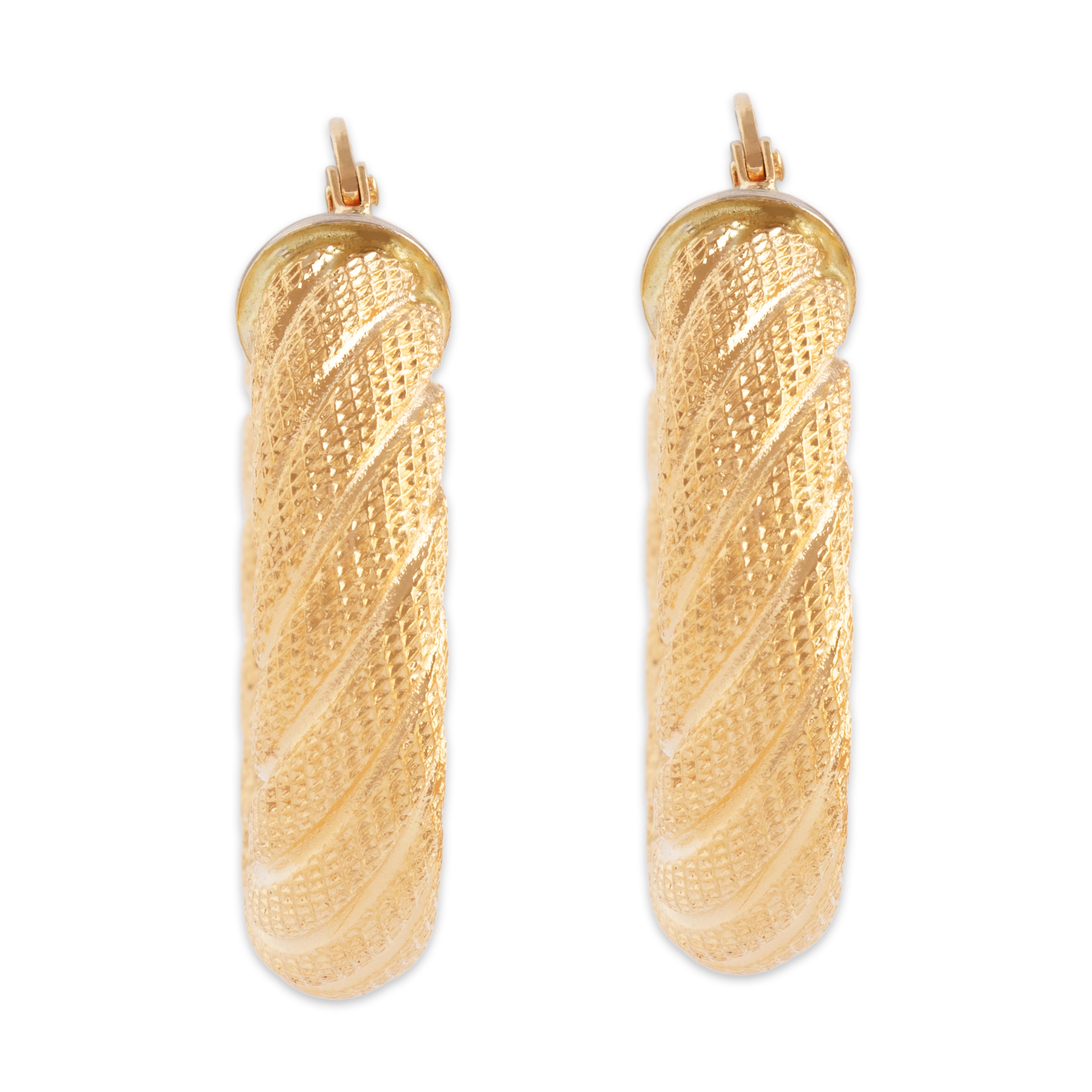 Vintage Italian 18k Yellow & White Gold Rope Textured Hoop Earrings - Overall view
