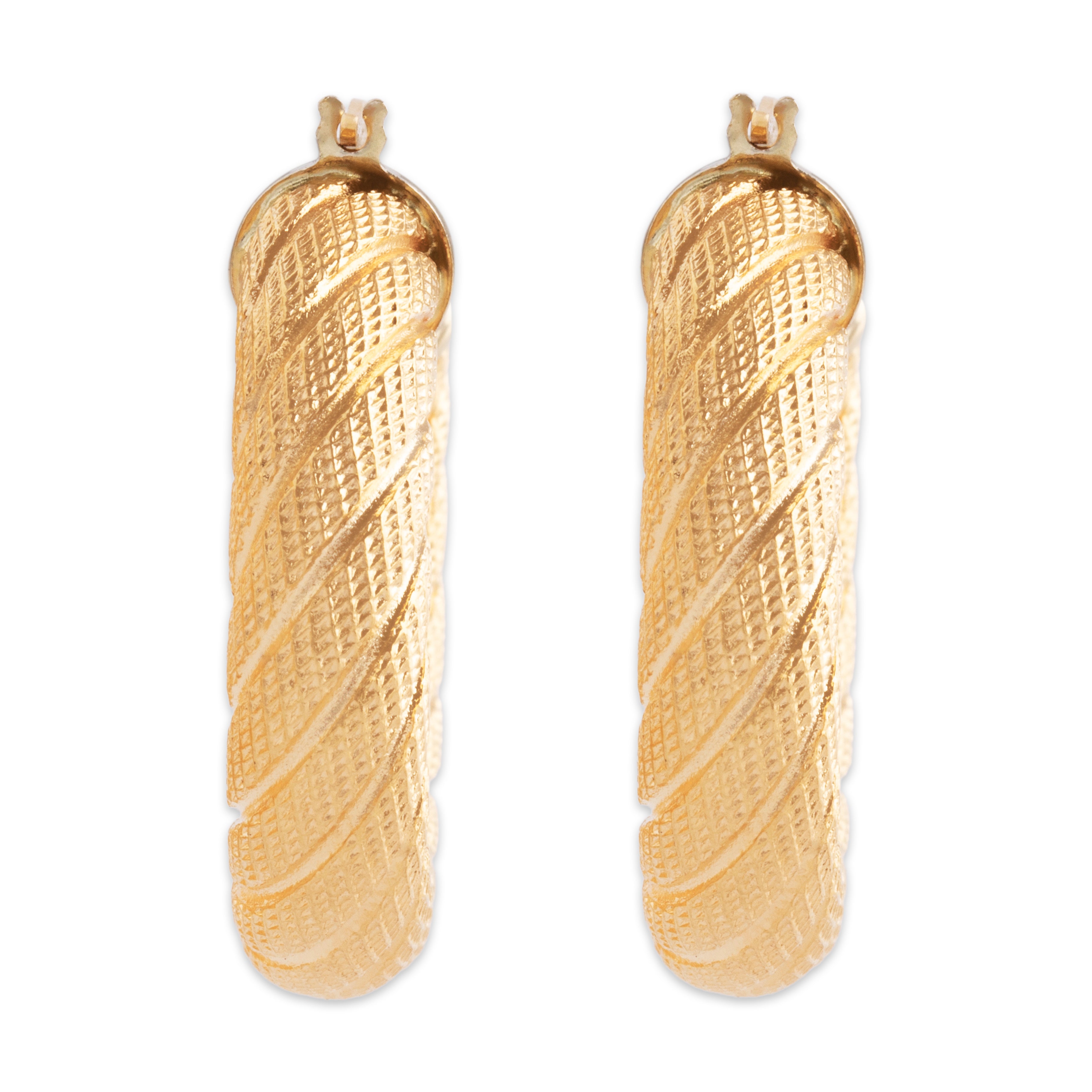 Vintage Italian 18k Yellow & White Gold Rope Textured Hoop Earrings - Overall view