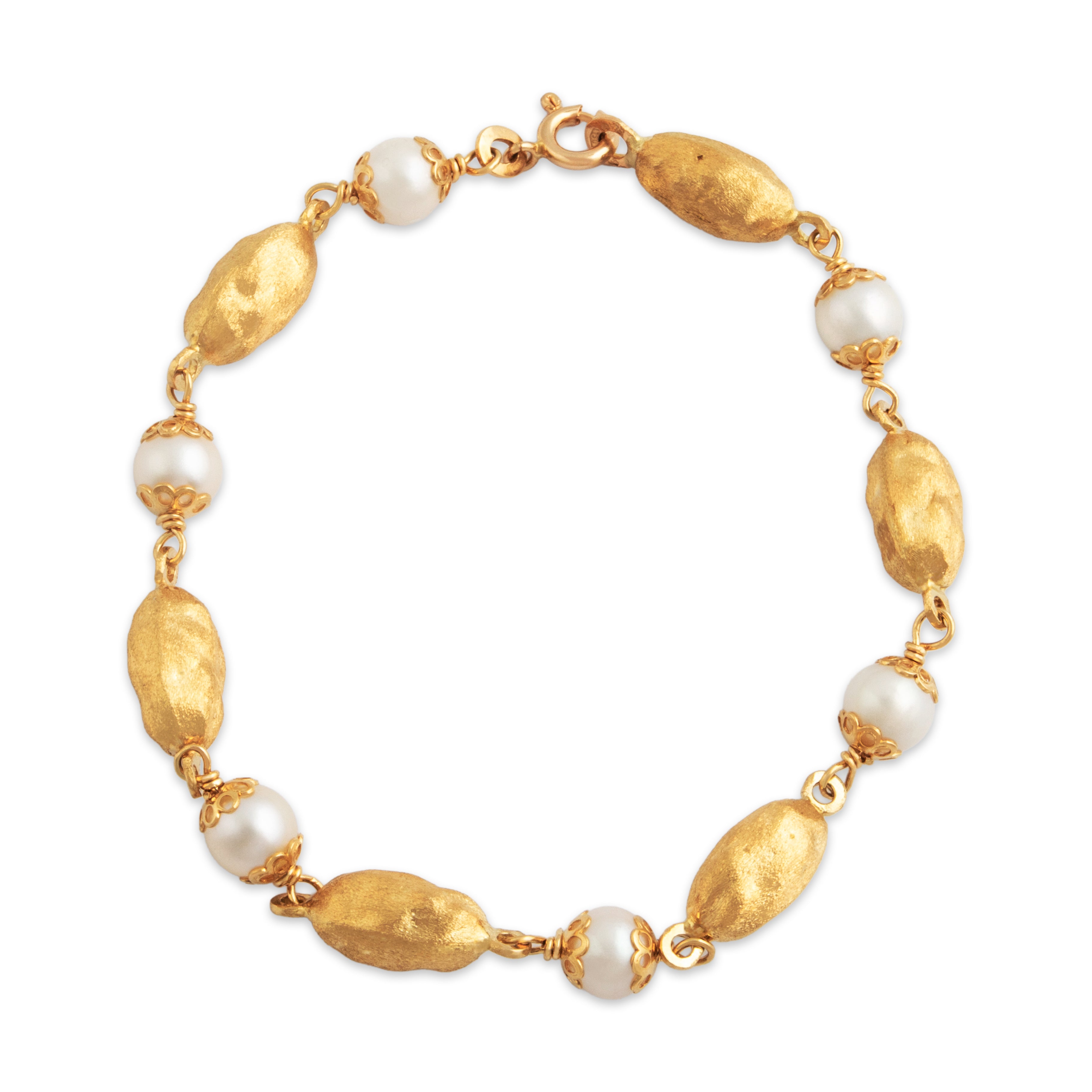 Estate Italian 18k Yellow Gold Pearl Textured Bauble Bracelet - Overall view