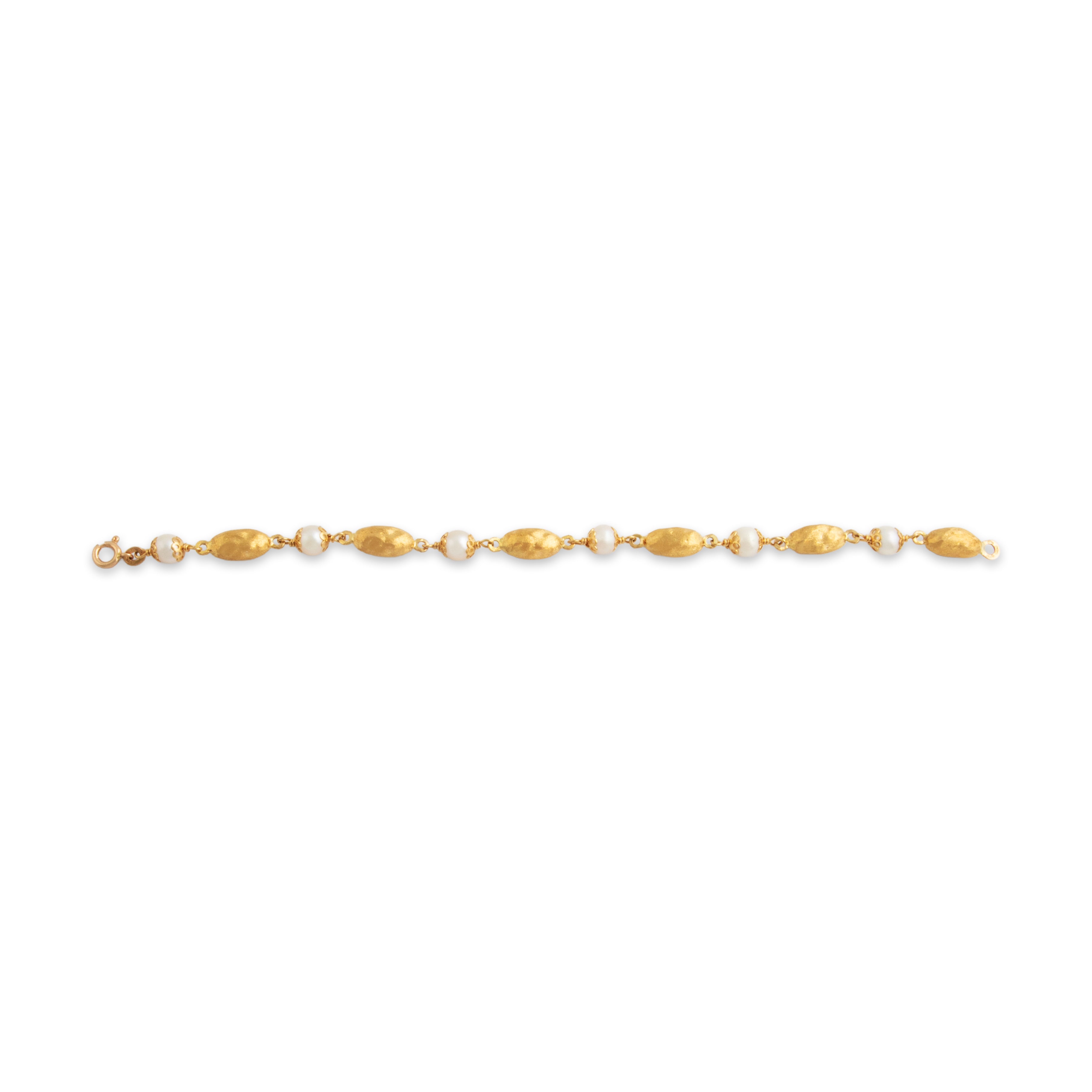Estate Italian 18k Yellow Gold Pearl Textured Bauble Bracelet - Close-up view