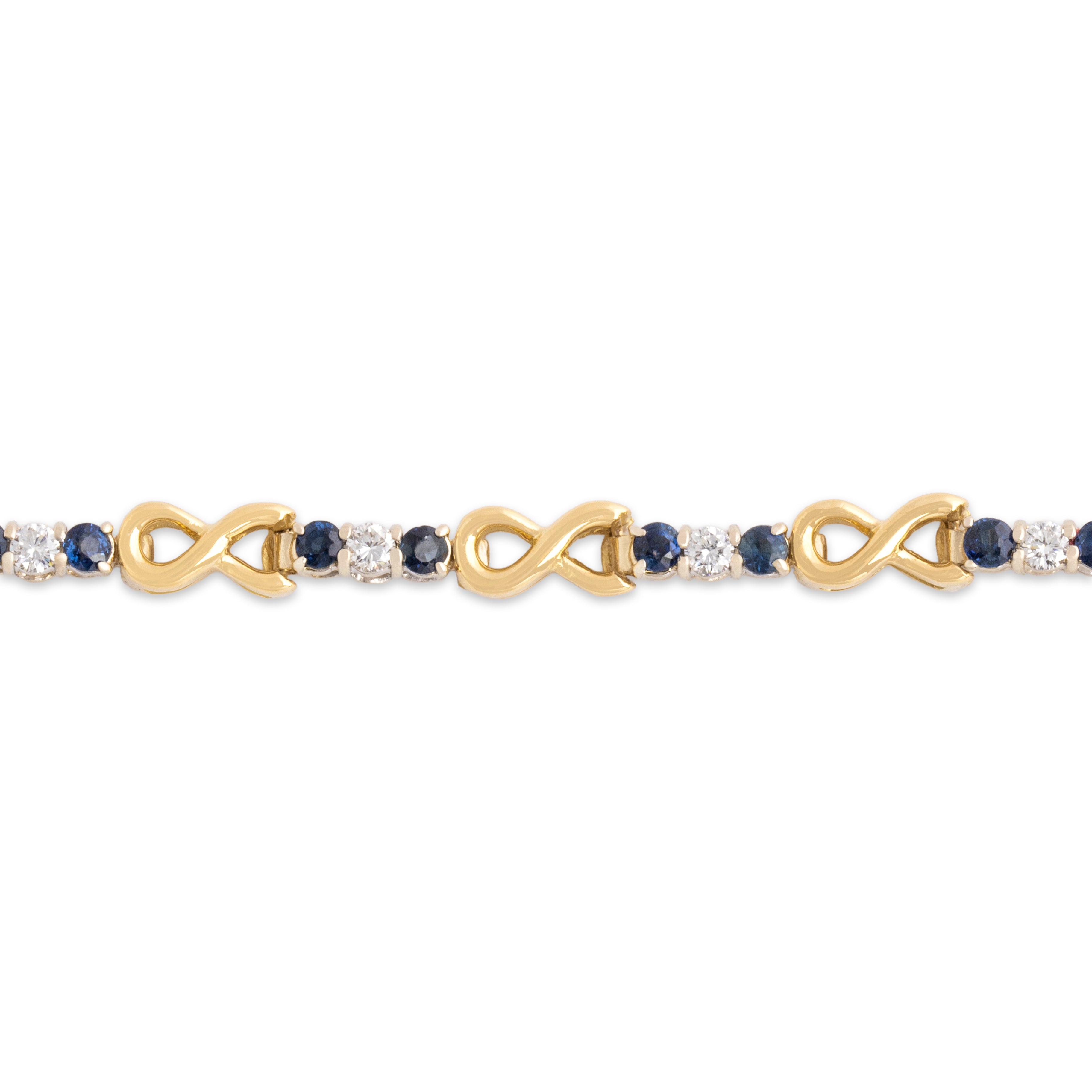 Vintage 18k Yellow & White Gold 1.28cttw Blue Sapphire Diamond Infinity Bracelet 7.25