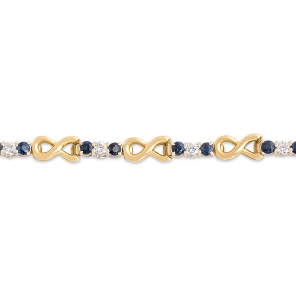 Vintage 18k Yellow & White Gold 1.28cttw Blue Sapphire Diamond Infinity Bracelet 7.25