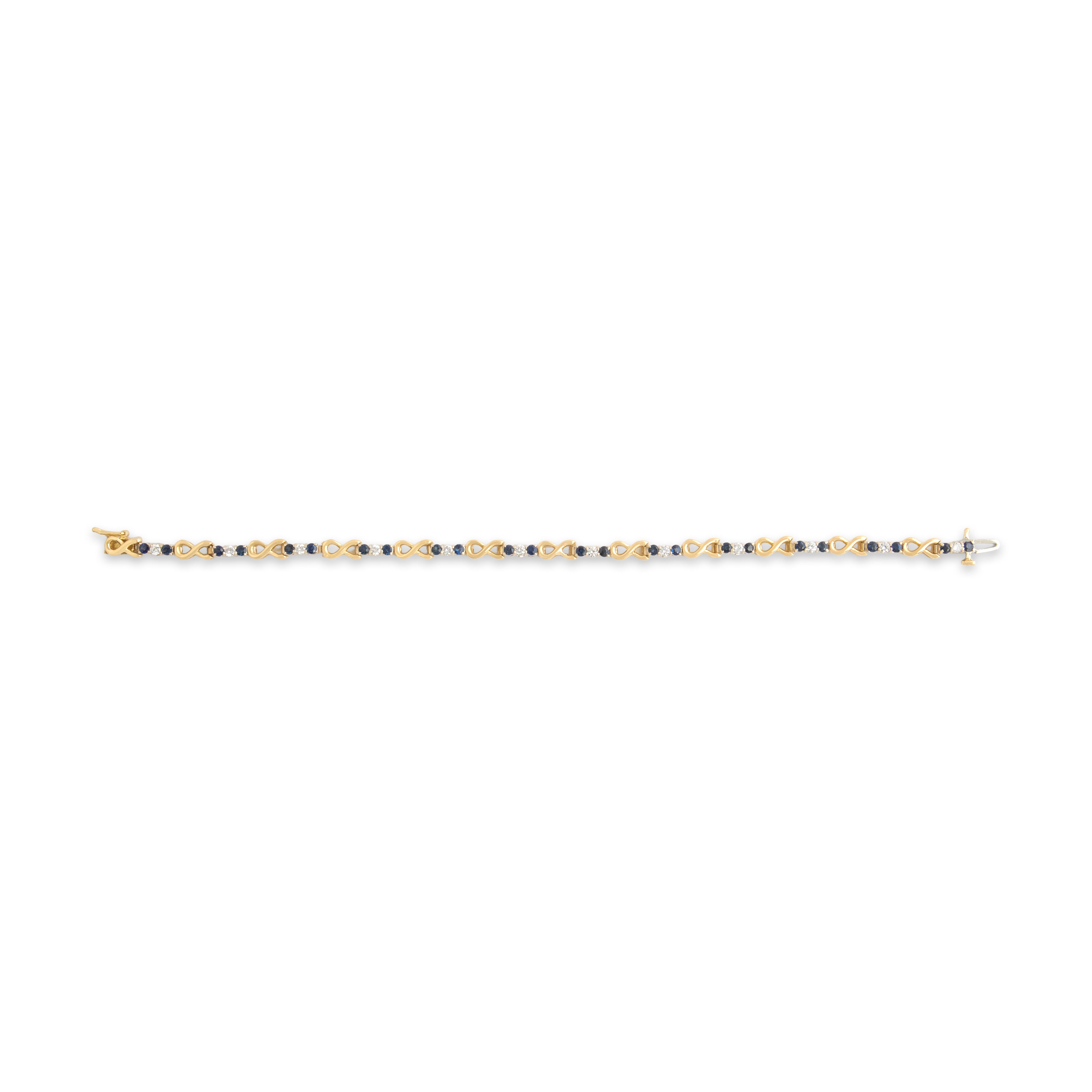 Vintage 18k Yellow & White Gold 1.28cttw Blue Sapphire .56cttw Diamond Fantastic Trio Infinity Link Bracelet - Overall view
