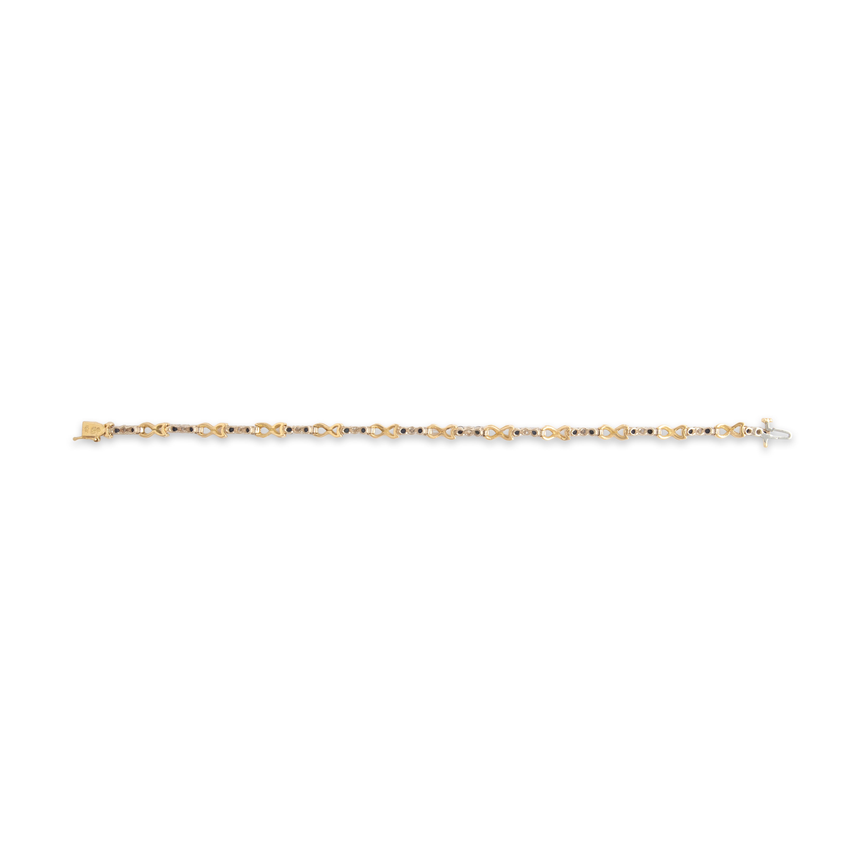 Vintage 18k Yellow & White Gold 1.28cttw Blue Sapphire .56cttw Diamond Fantastic Trio Infinity Link Bracelet - Back view