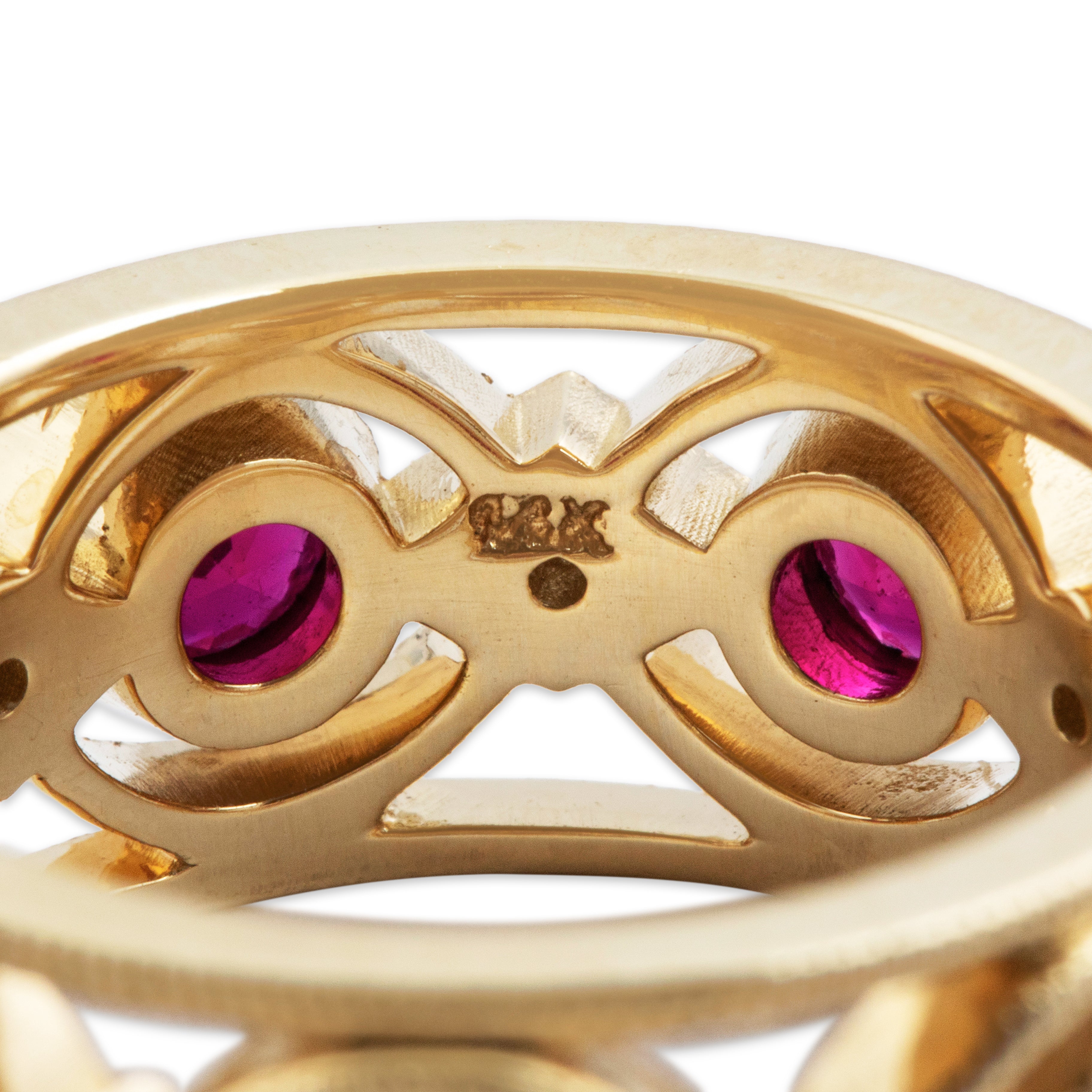 Vintage Heavy 14k Yellow Gold 1.4cttw Ruby Diamond Wide Milgrain Band Ring - Hallmark view