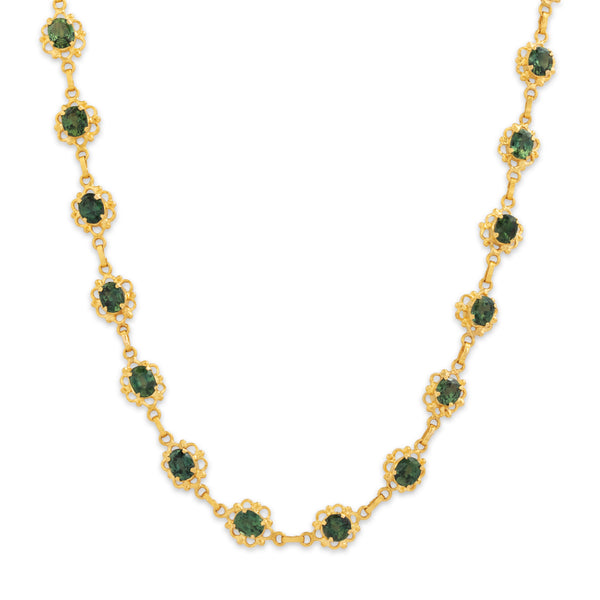 Vintage 19k Yellow Gold 16.5cttw Green Sapphire Incredible Ornate Necklace 30