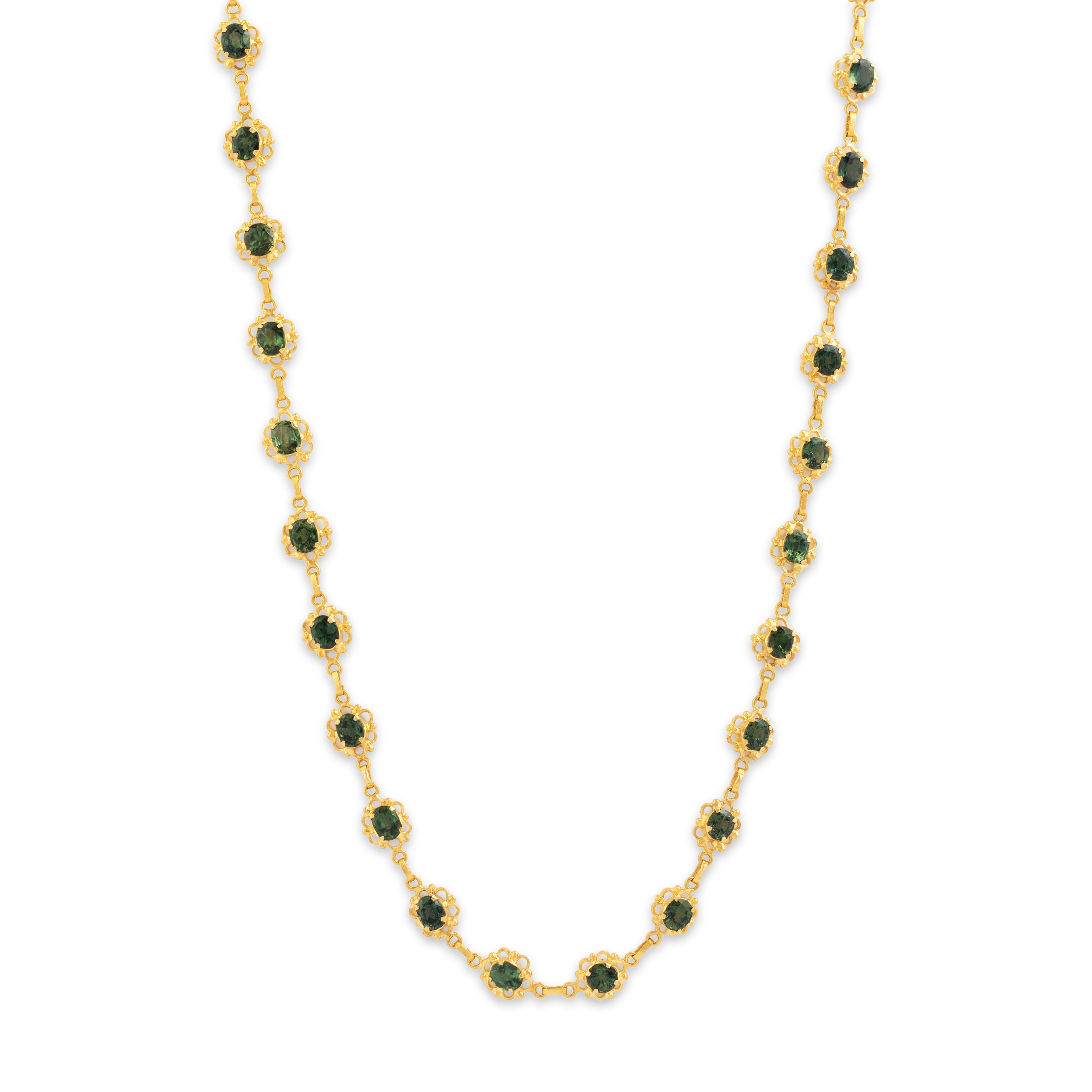 Vintage 19k Yellow Gold 16.5cttw Green Sapphire Incredible Ornate Necklace - detail view #1