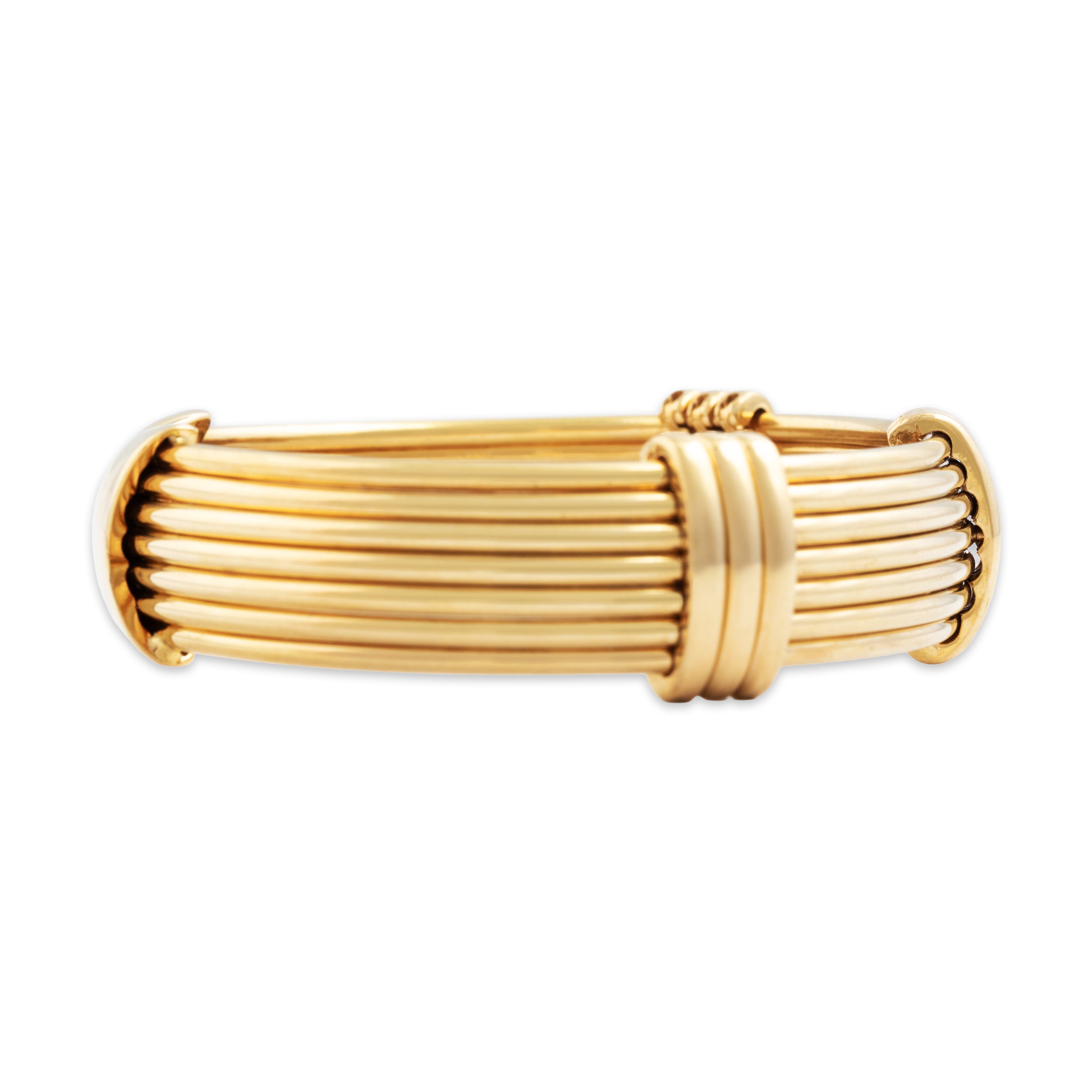 Vintage Italian Heavy 18k Yellow Gold Fabulous Wire Cuff Bracelet - detail view #2