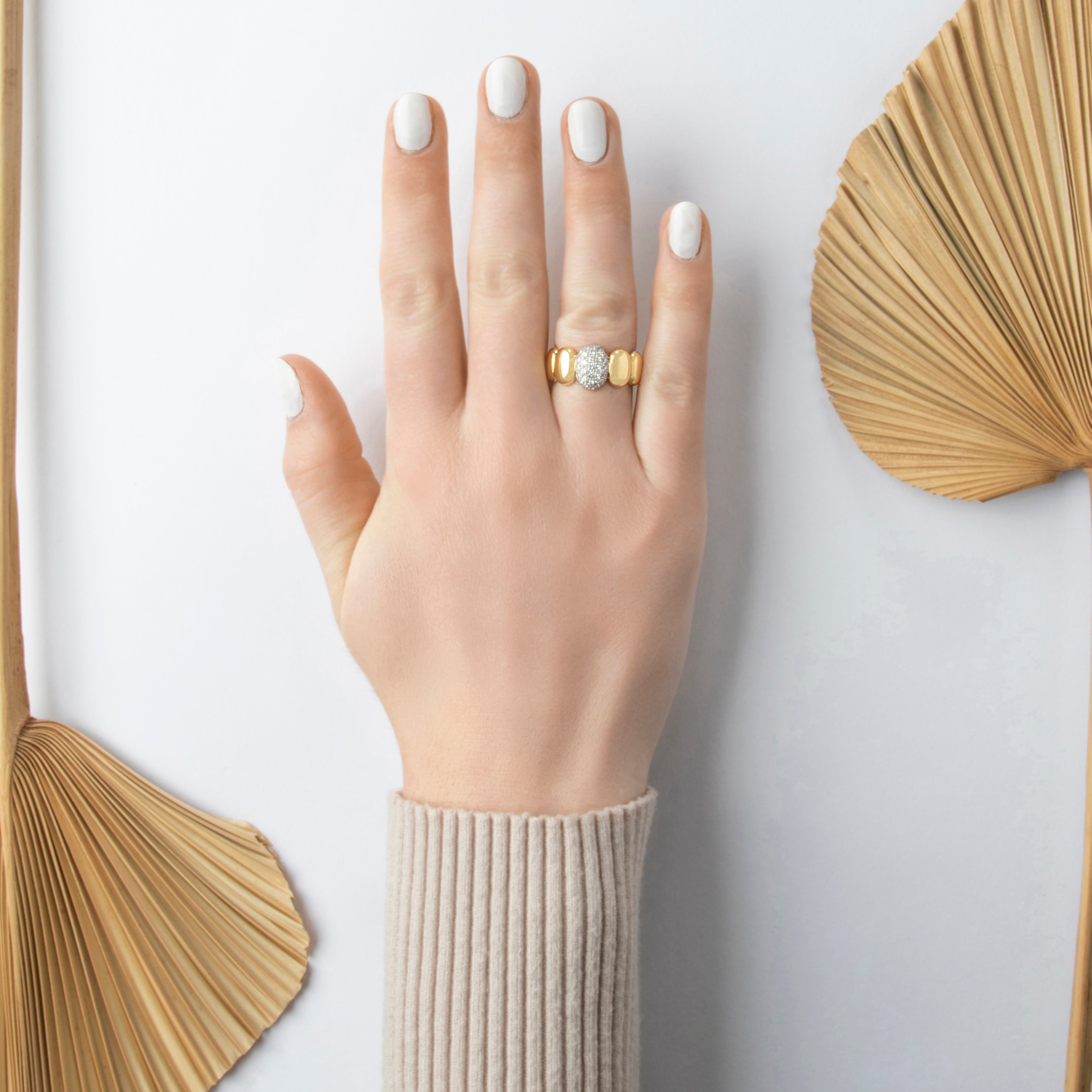 Estate Italian Heavy 18k Yellow Gold .451cttw Diamond Bubble Band Ring - On model view