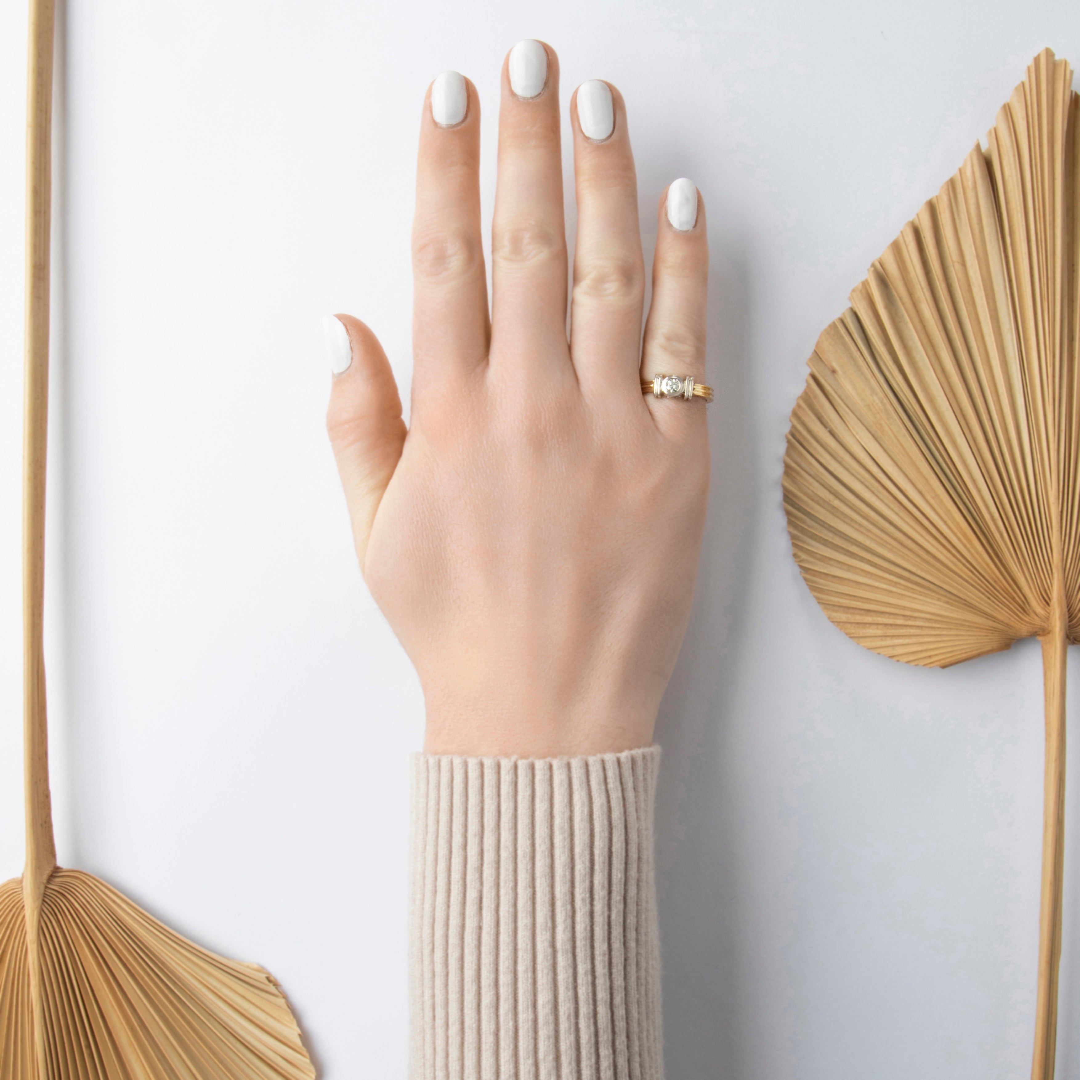 Vintage 14k Yellow & White Gold Diamond Bezel-Set Solitaire Ring - On model view