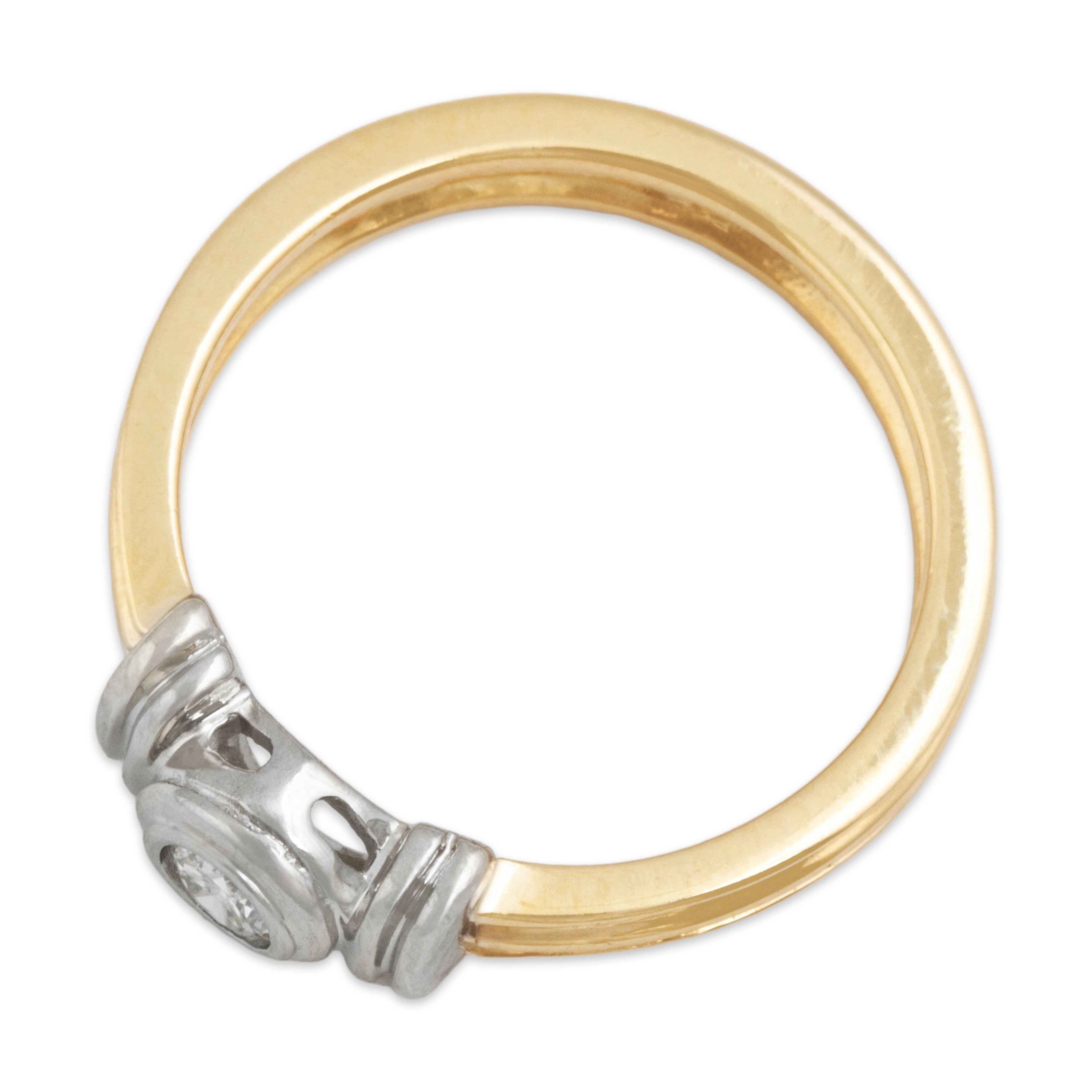 Vintage 14k Yellow & White Gold Diamond Bezel-Set Solitaire Ring - Overall view