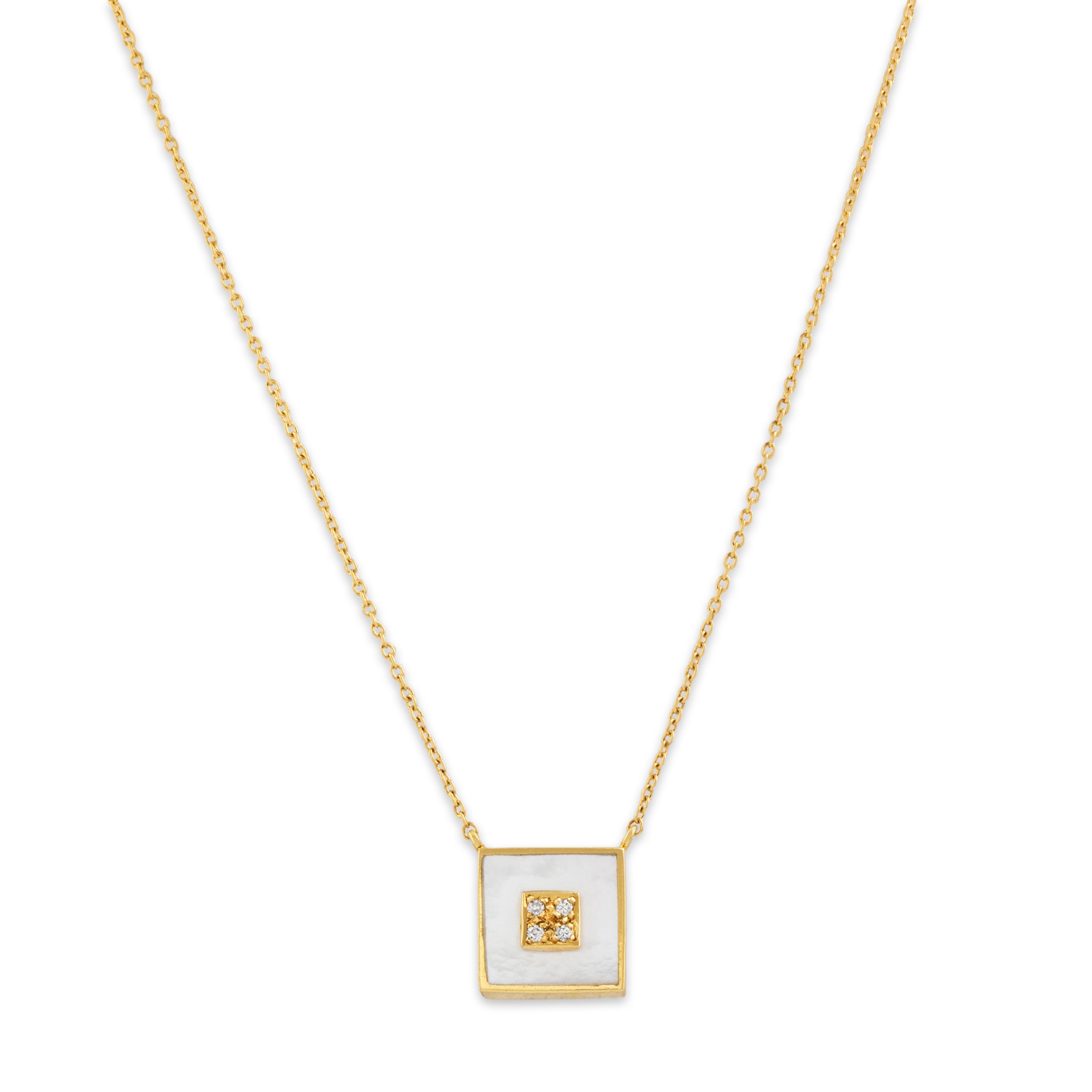 Vintage Italian Heavy 18k Yellow Gold Mother Of Pearl Diamond Necklace 16