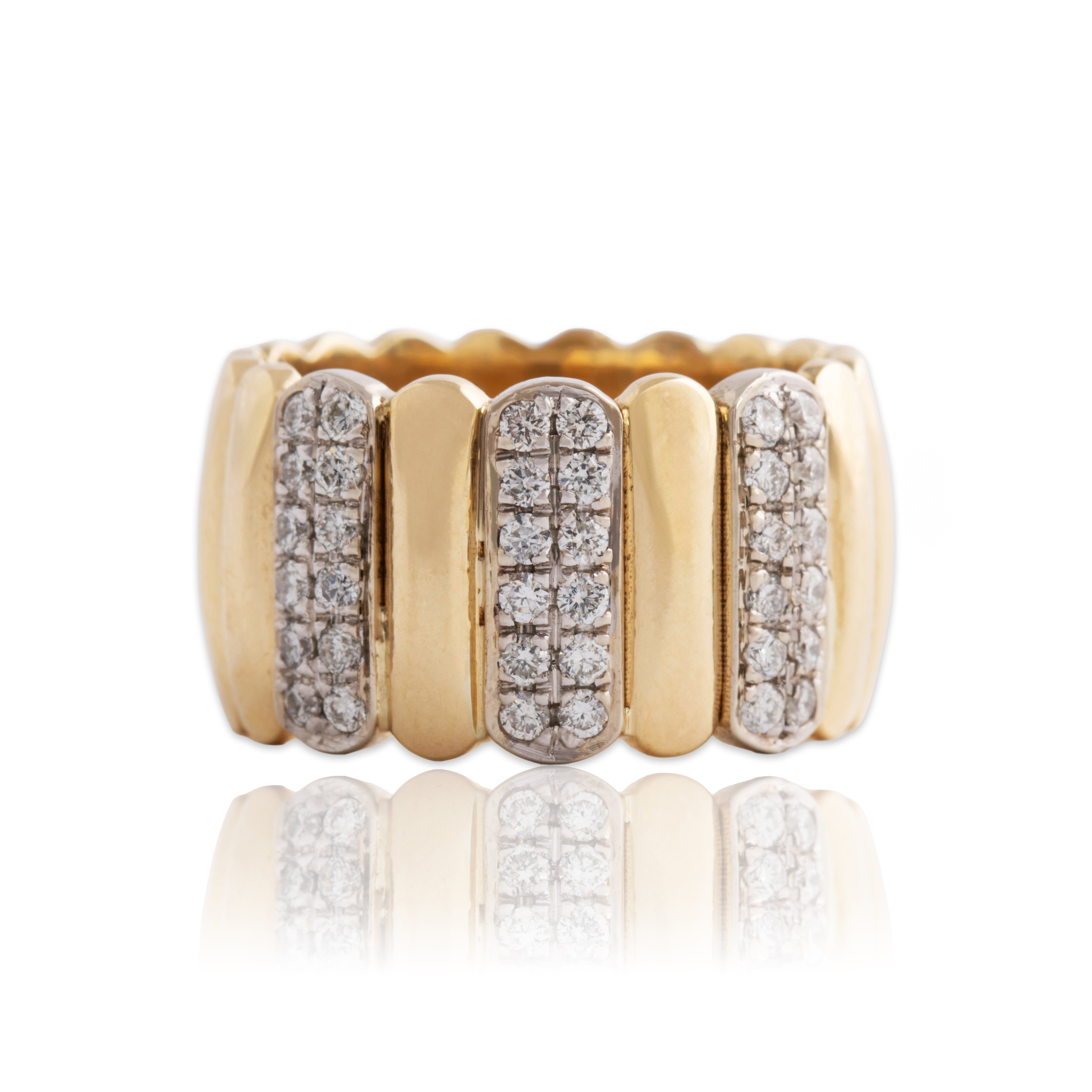 Vintage Heavy 14k Yellow Gold .432cttw Diamond Wide Striped Band Ring - Close-up view