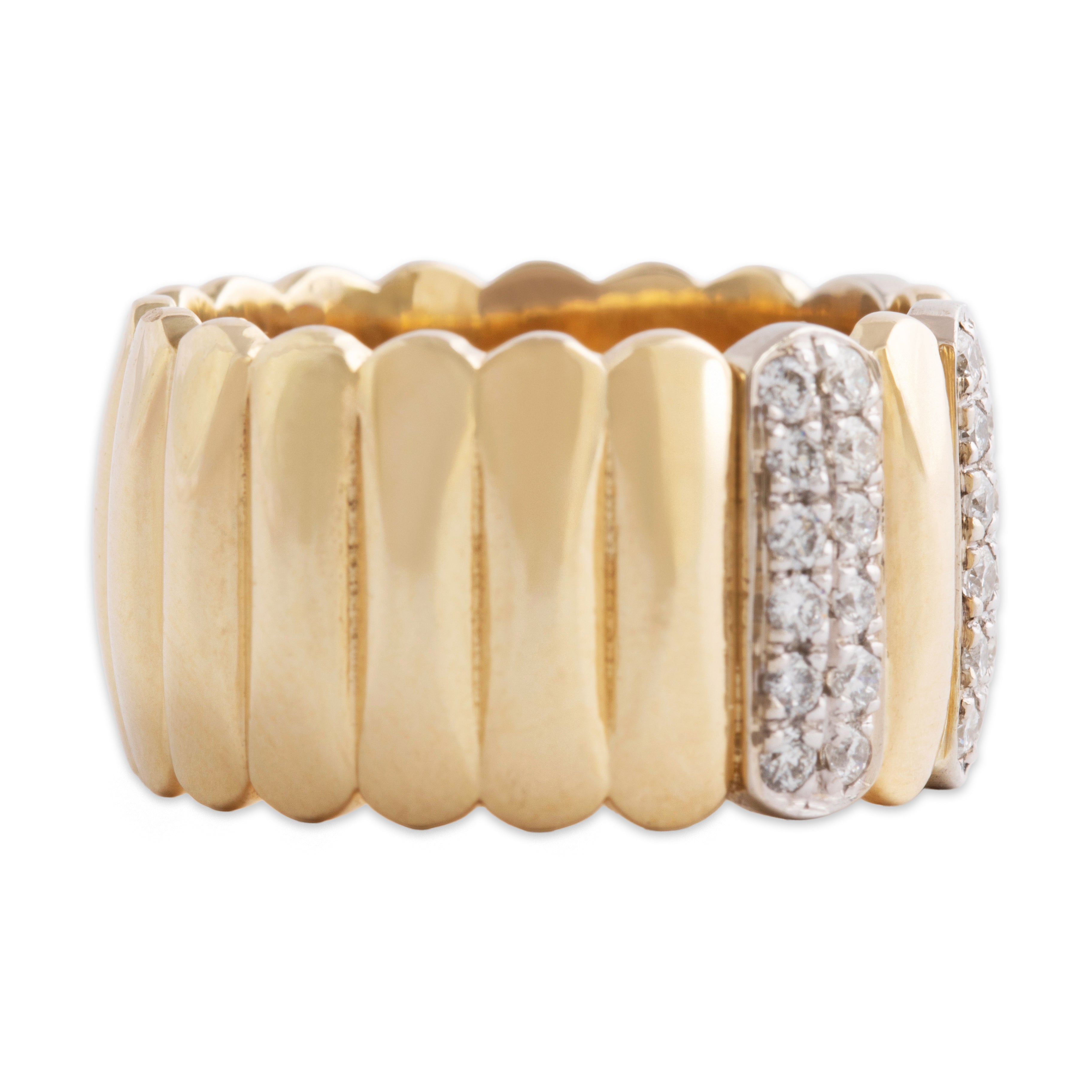 Vintage Heavy 14k Yellow Gold .432cttw Diamond Wide Striped Band Ring - Side view
