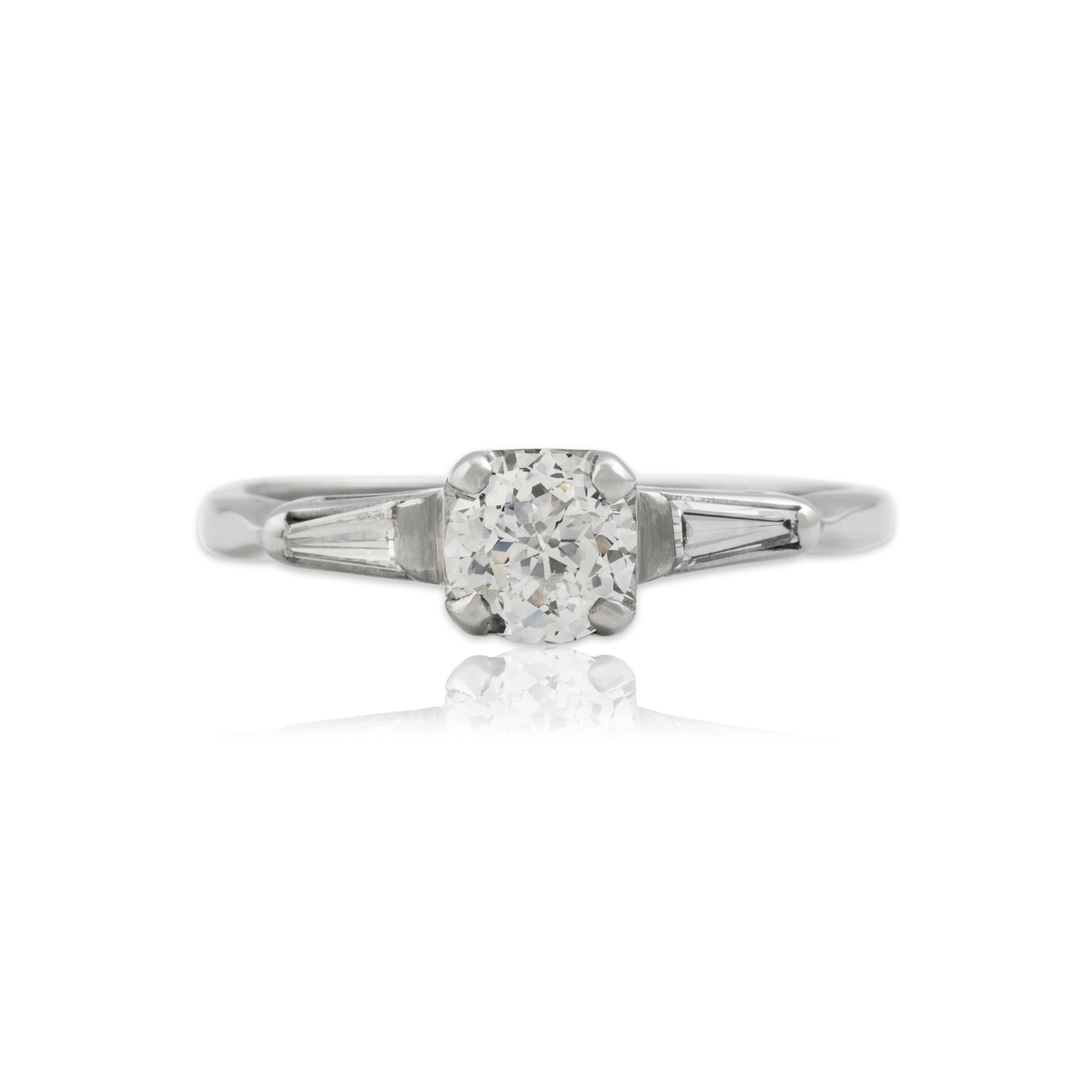 Vintage 14k White Gold .8cttw Diamond GIA Mesmerizing Tapered Baguette Ring - Close-up view