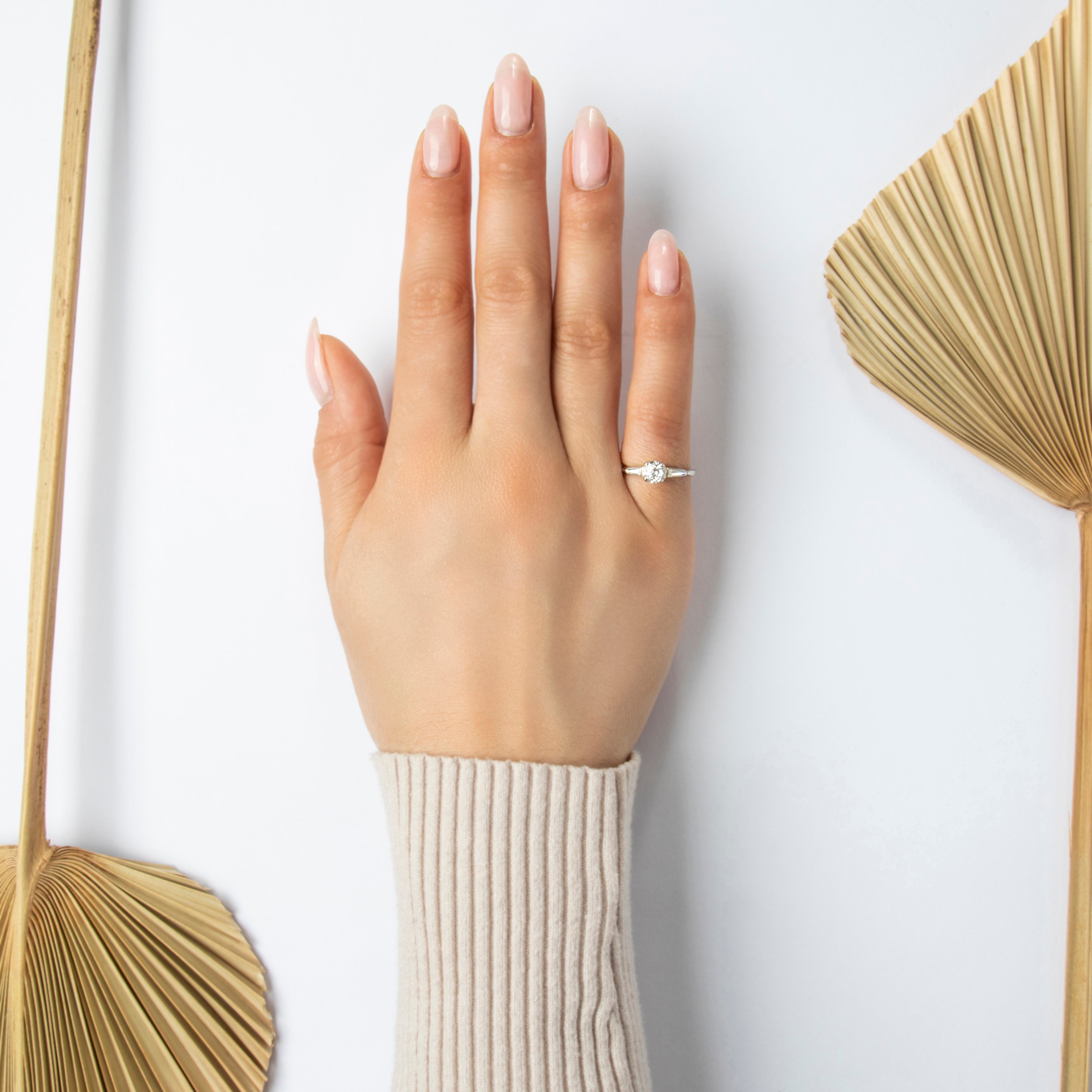 Vintage 14k White Gold .8cttw Diamond GIA Mesmerizing Tapered Baguette Ring - On model view