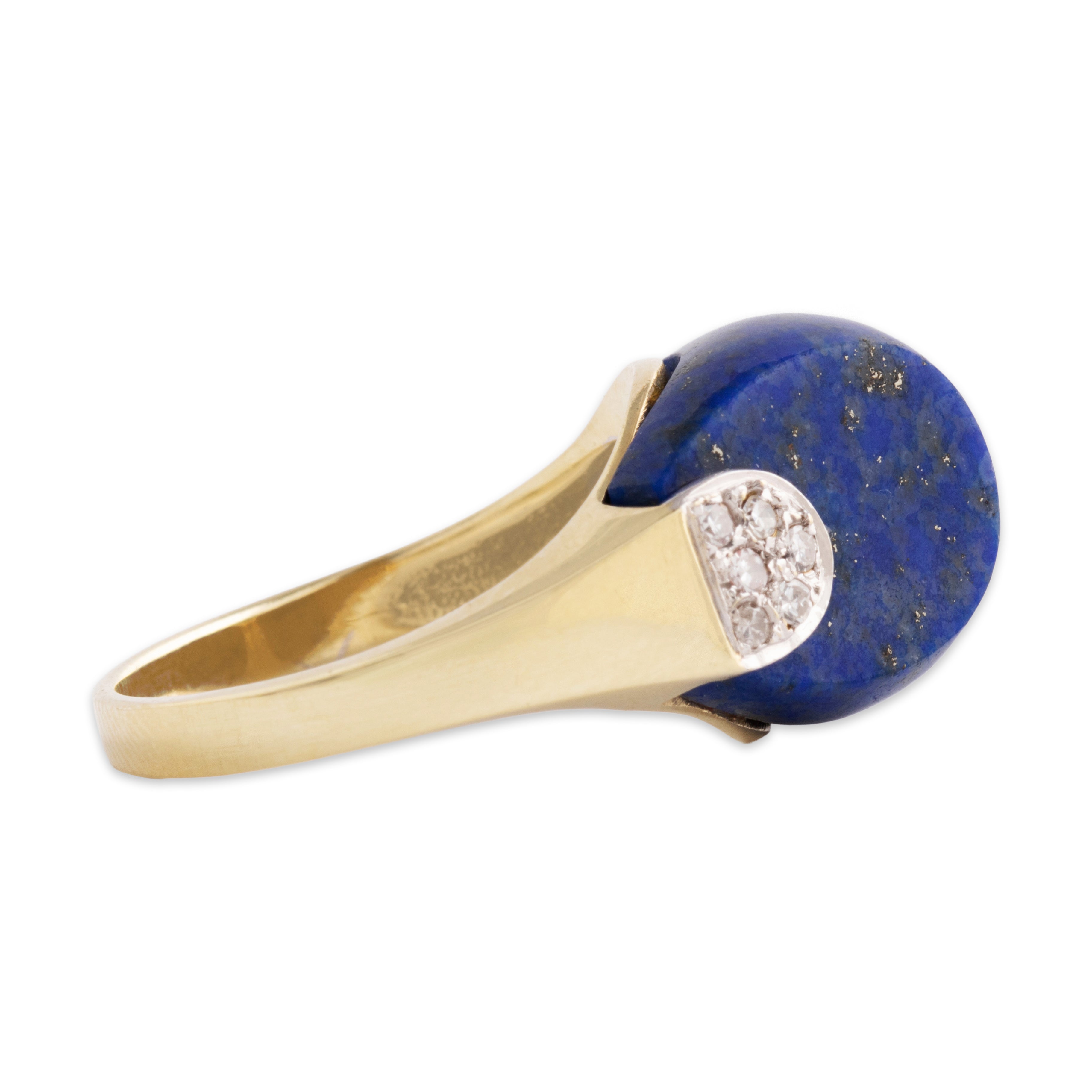 Vintage 14k Yellow Gold 9.72ct Lapis Lazuli Diamond Triangle Statement Ring - Side view