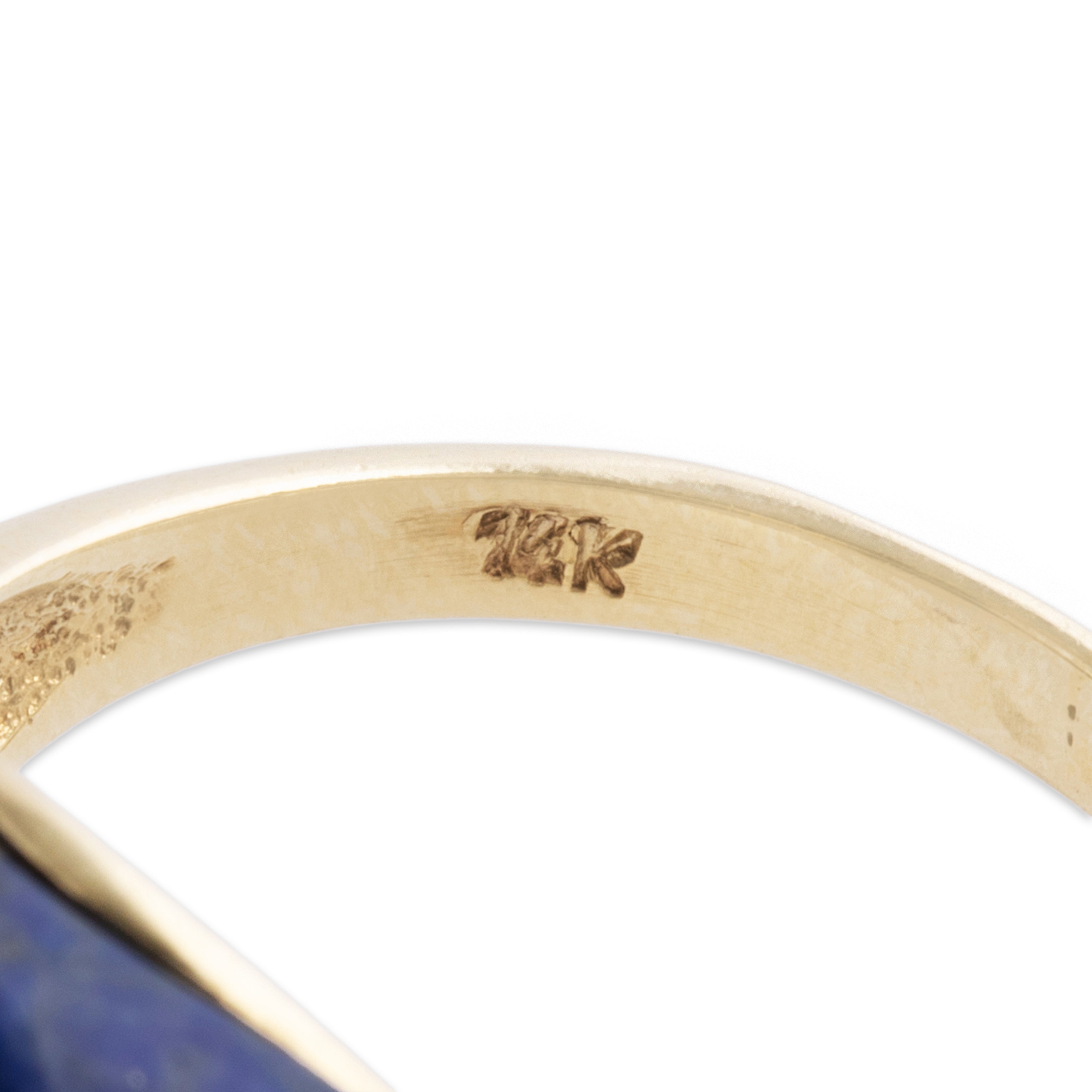 Vintage 14k Yellow Gold 9.72ct Lapis Lazuli Diamond Triangle Statement Ring - Hallmark view