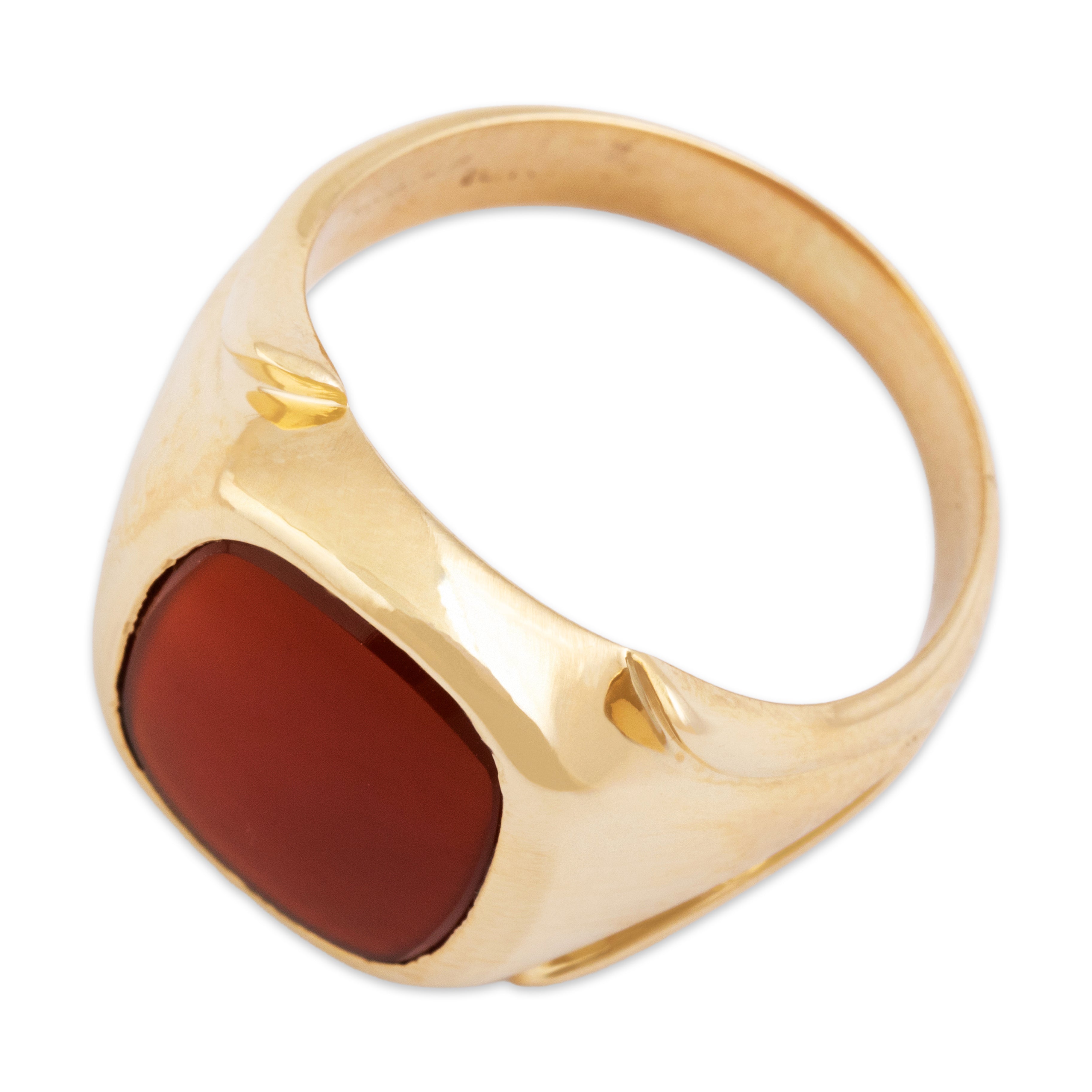 Vintage Heavy 10k Yellow Gold 2.9ct Carnelian Bold Fluted Signet Ring - Overall view