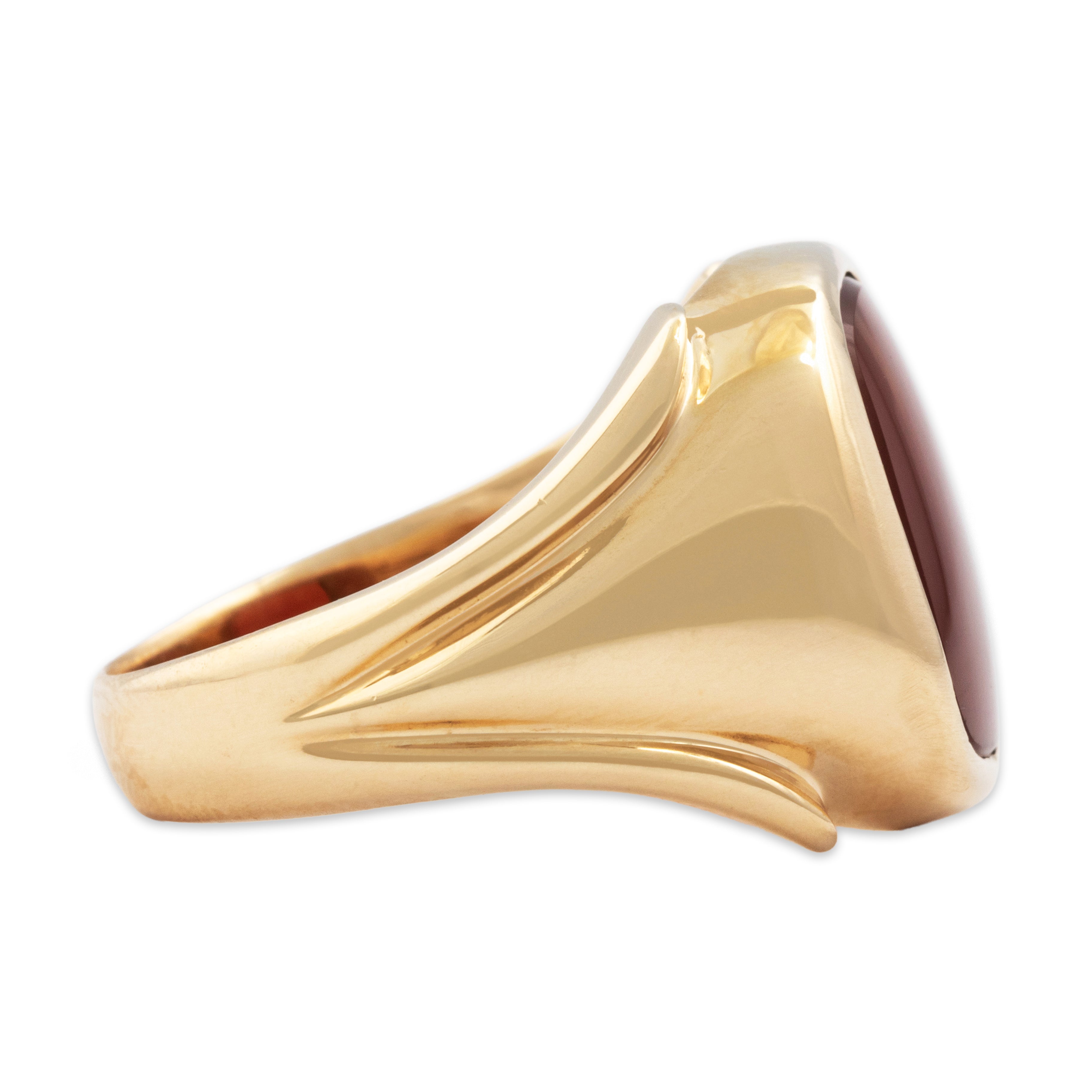 Vintage Heavy 10k Yellow Gold 2.9ct Carnelian Bold Fluted Signet Ring - Side view