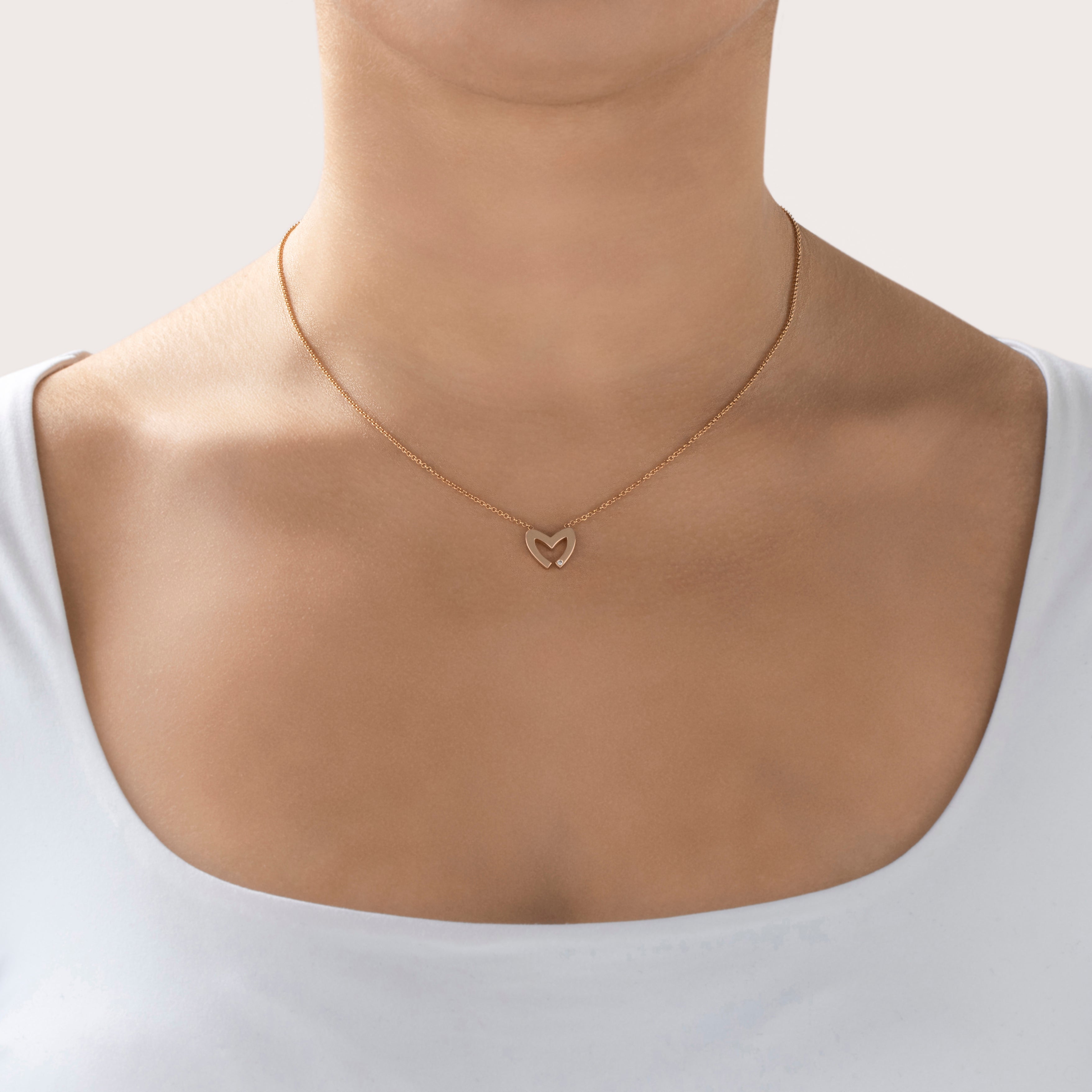 Estate Mouawad 18k Rose Gold Diamond Love M Heart Pendant Necklace - On model view