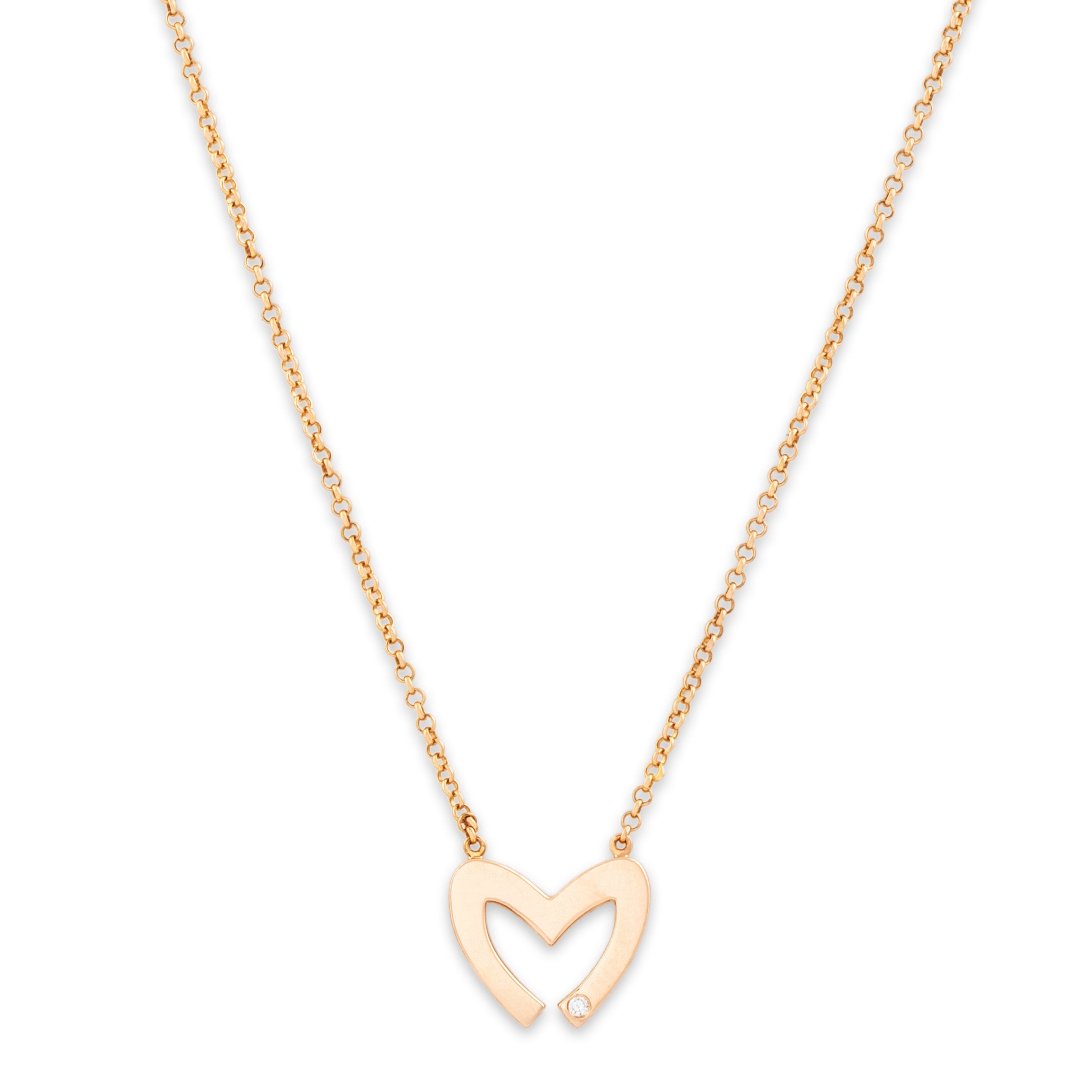 Estate Mouawad 18k Rose Gold Diamond Love M Heart Pendant Necklace - Close-up view