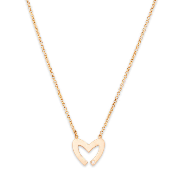 Estate Mouawad 18k Rose Gold Diamond Love M Heart Pendant Necklace 17.5