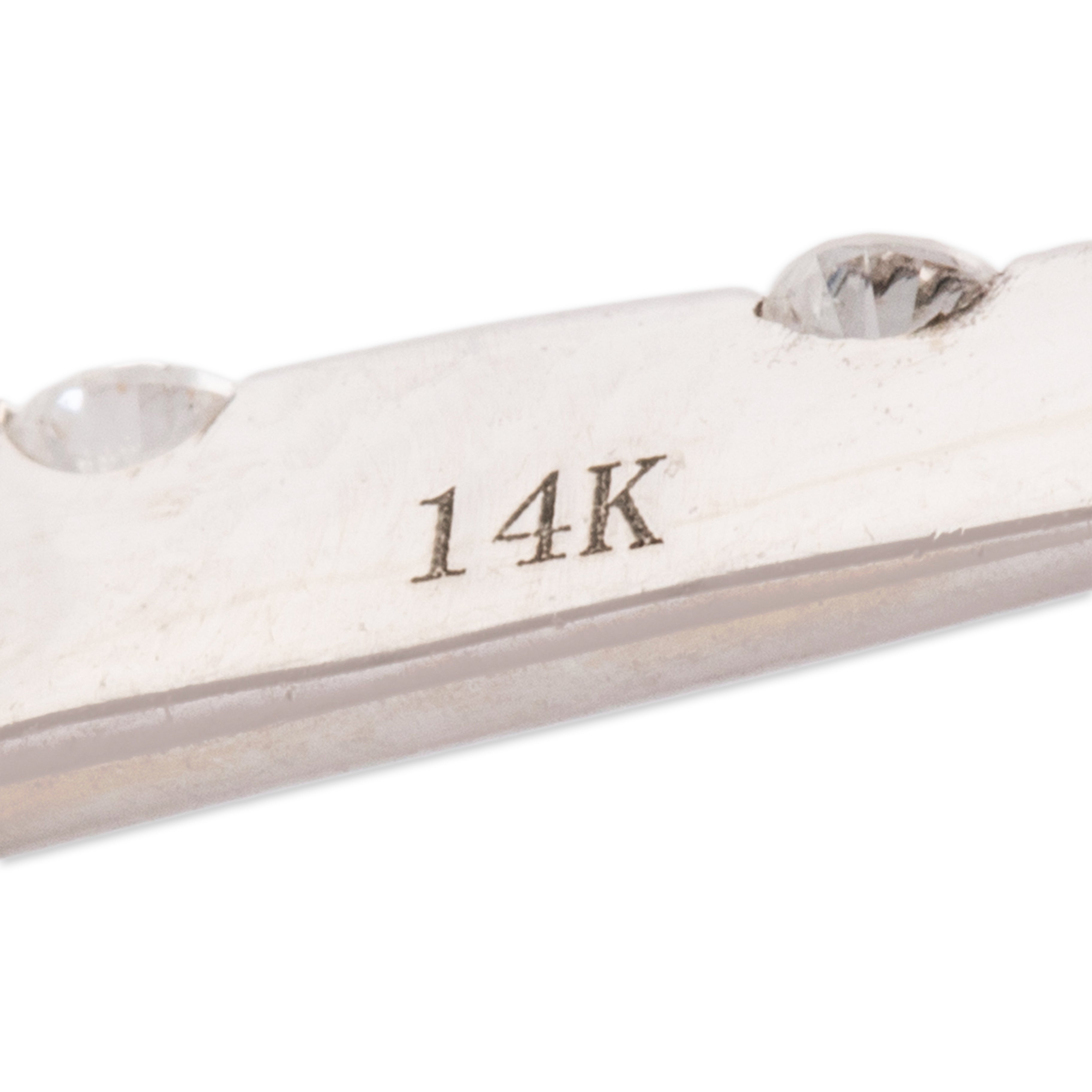 Vintage 14k White Gold Pearl Diamond Sleek Bar Drop Pendant -Hallmark view