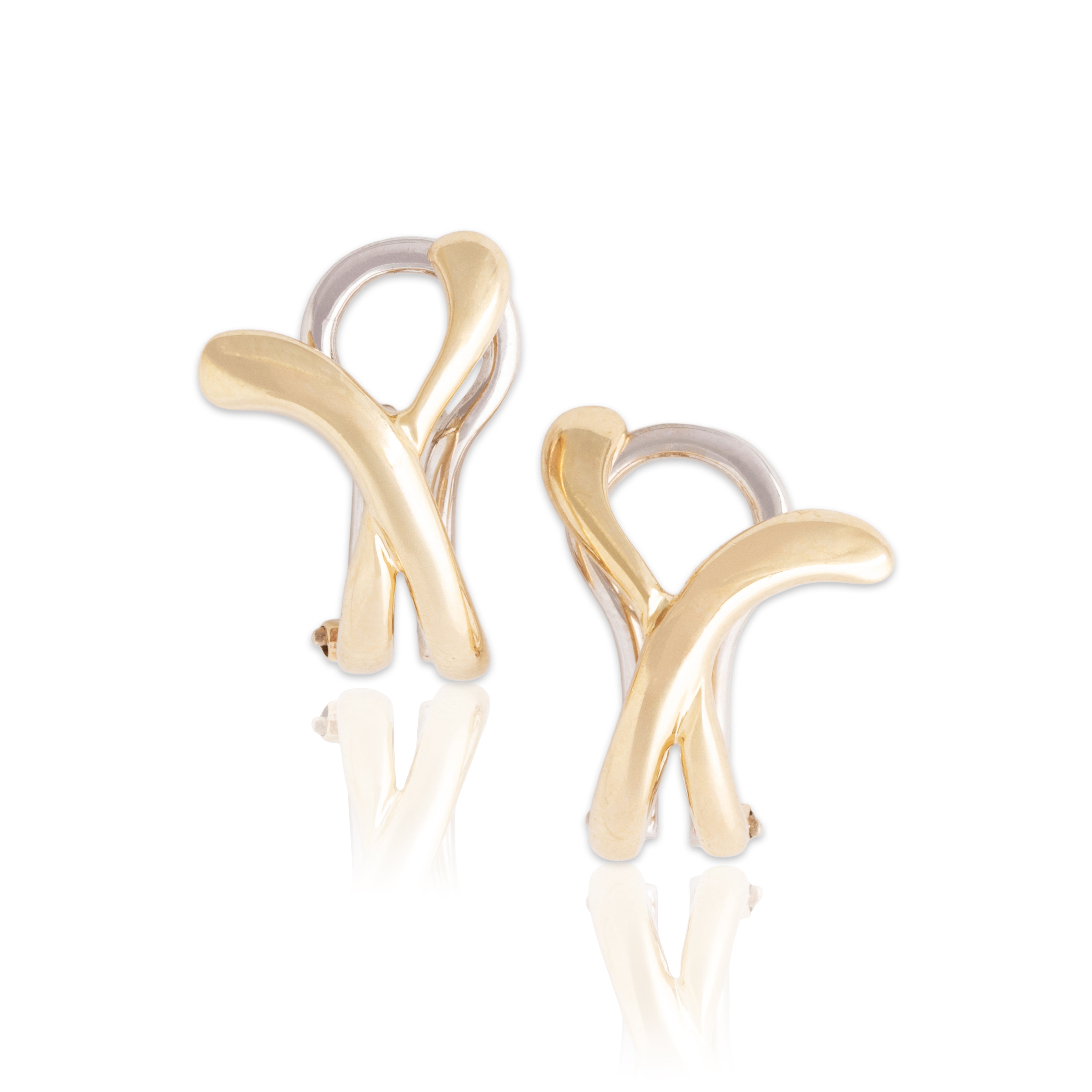 Vintage 14k Yellow & White Gold Abstract X Earrings - Close-up view