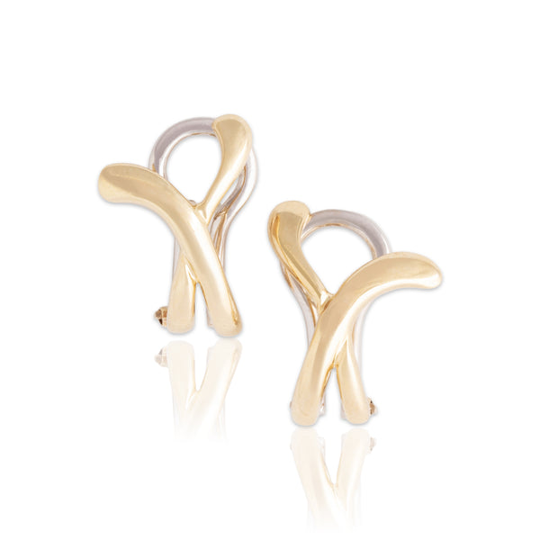 Vintage 14k Yellow & White Gold Abstract X Earrings
