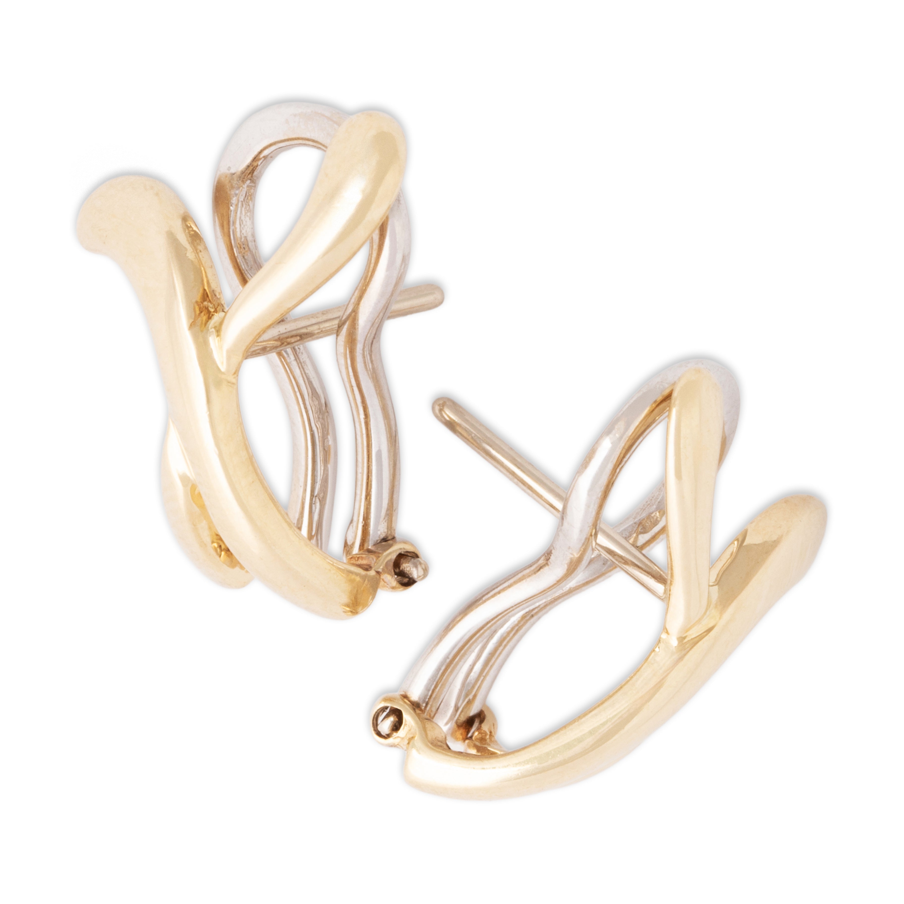 Vintage 14k Yellow & White Gold Abstract X Earrings - Side view