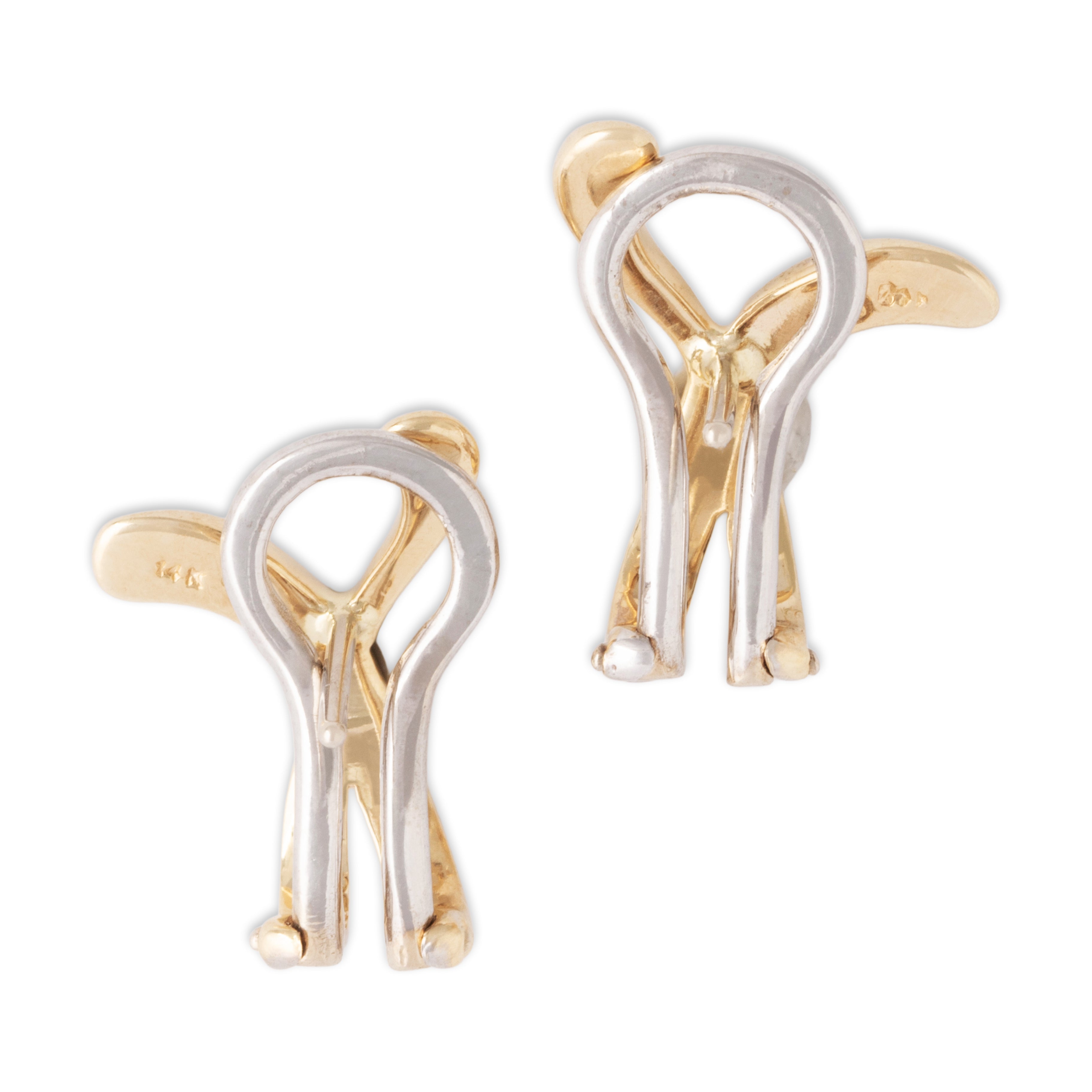 Vintage 14k Yellow & White Gold Abstract X Earrings - Back view
