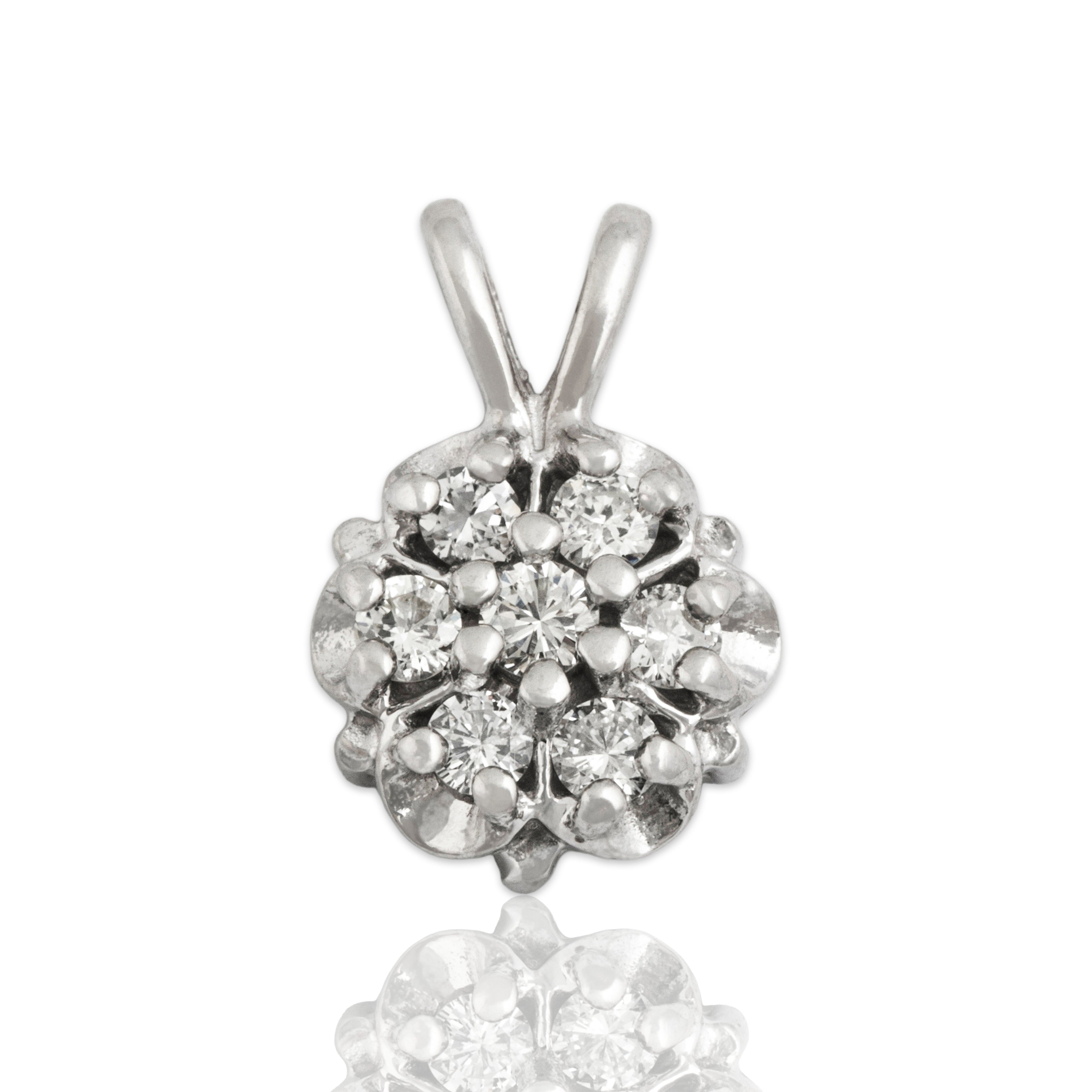 Vintage 14k White Gold Diamond Floral Burst Pendant  - Close-up view