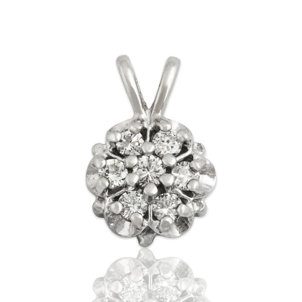 Vintage 14k White Gold Diamond Floral Burst Pendant