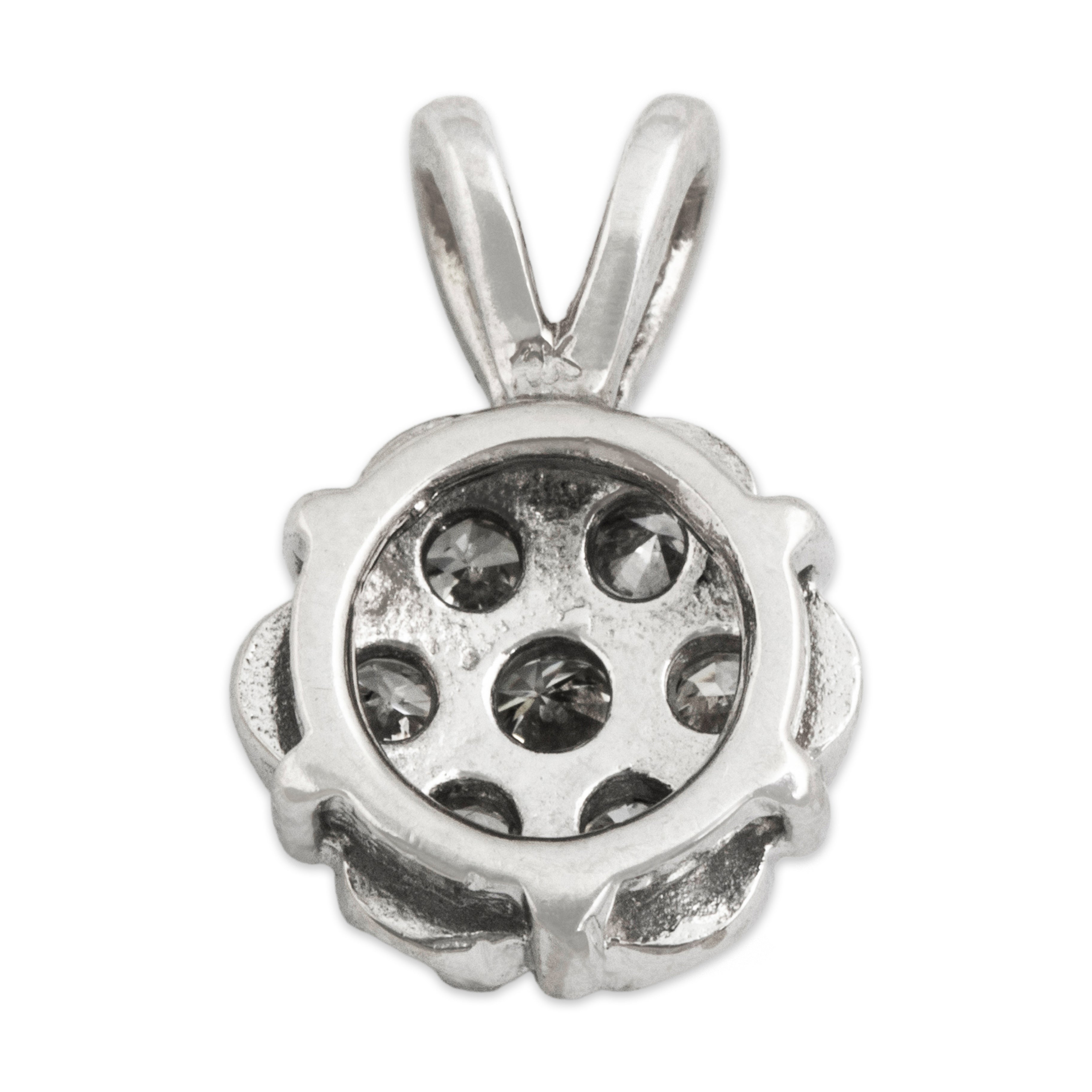 Vintage 14k White Gold Diamond Floral Burst Pendant  - Back view