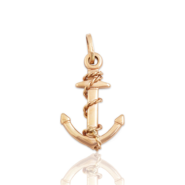 Vintage Large 14k Rosy Yellow Gold Nautical Fouled Anchor Pendant