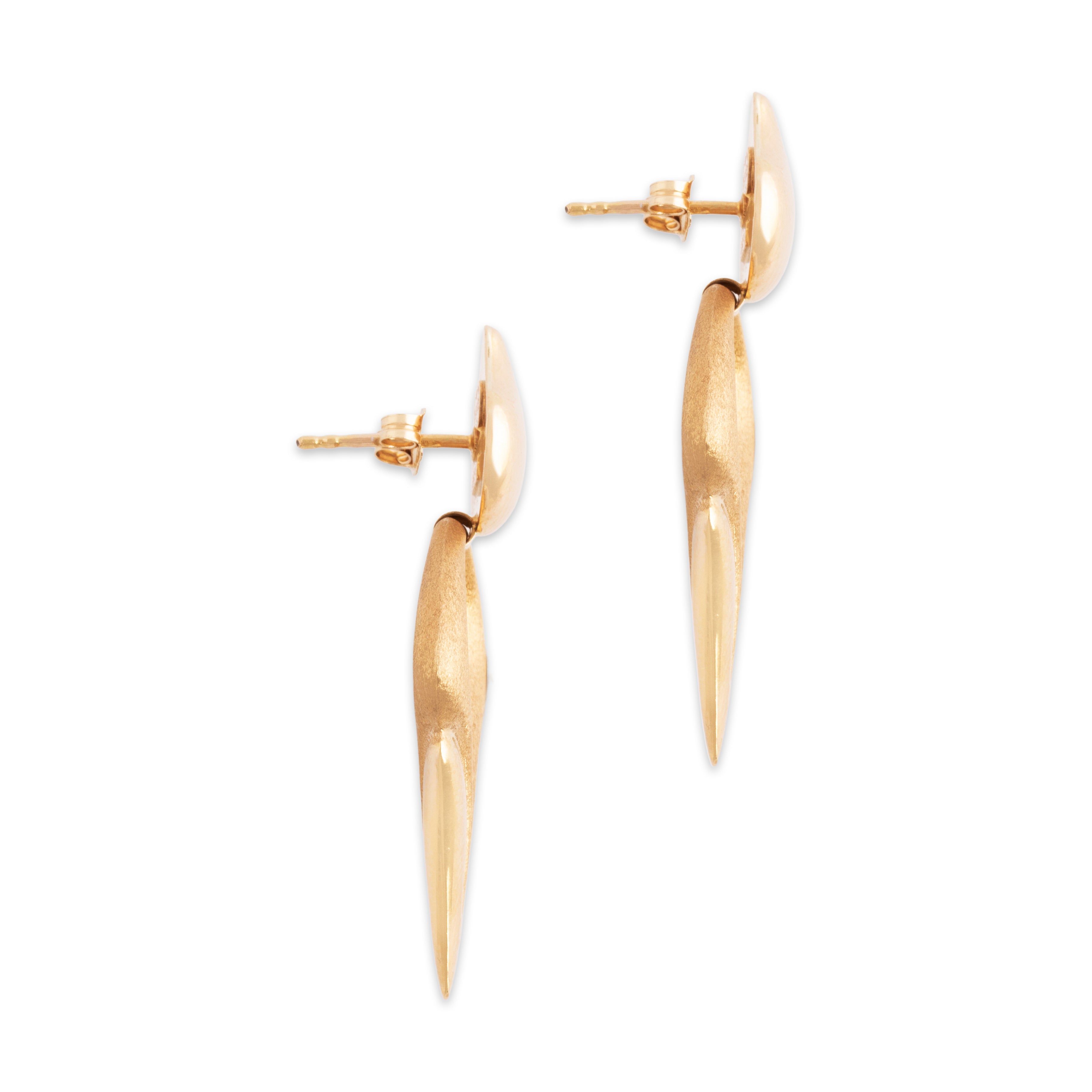 Vintage 14k Yellow Gold Sleek Brushed Sharp Chevron Dangle Earrings