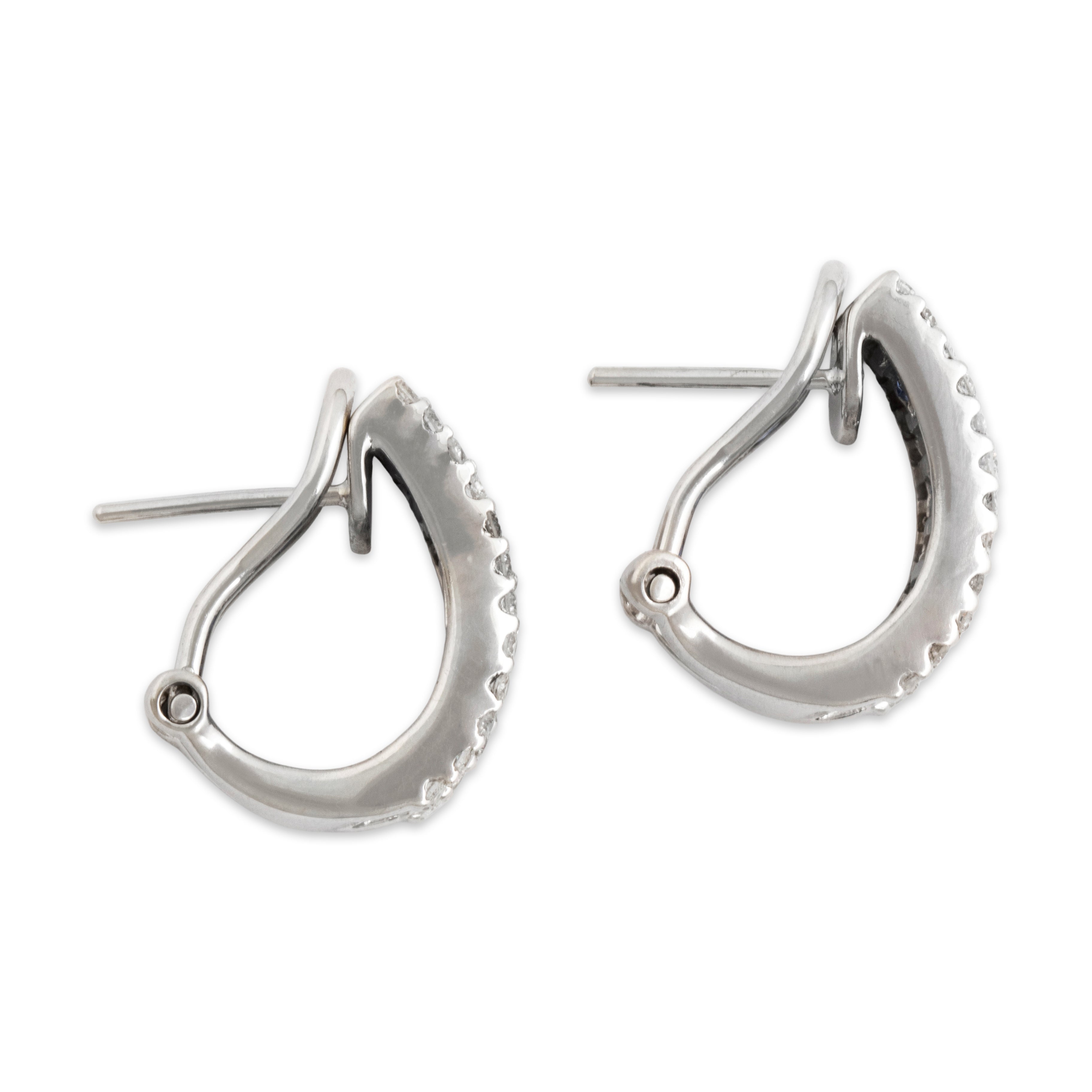 Vintage 14k White Gold Sapphire Diamond Dazzling Omega Back Half-Hoop Earrings - Side view