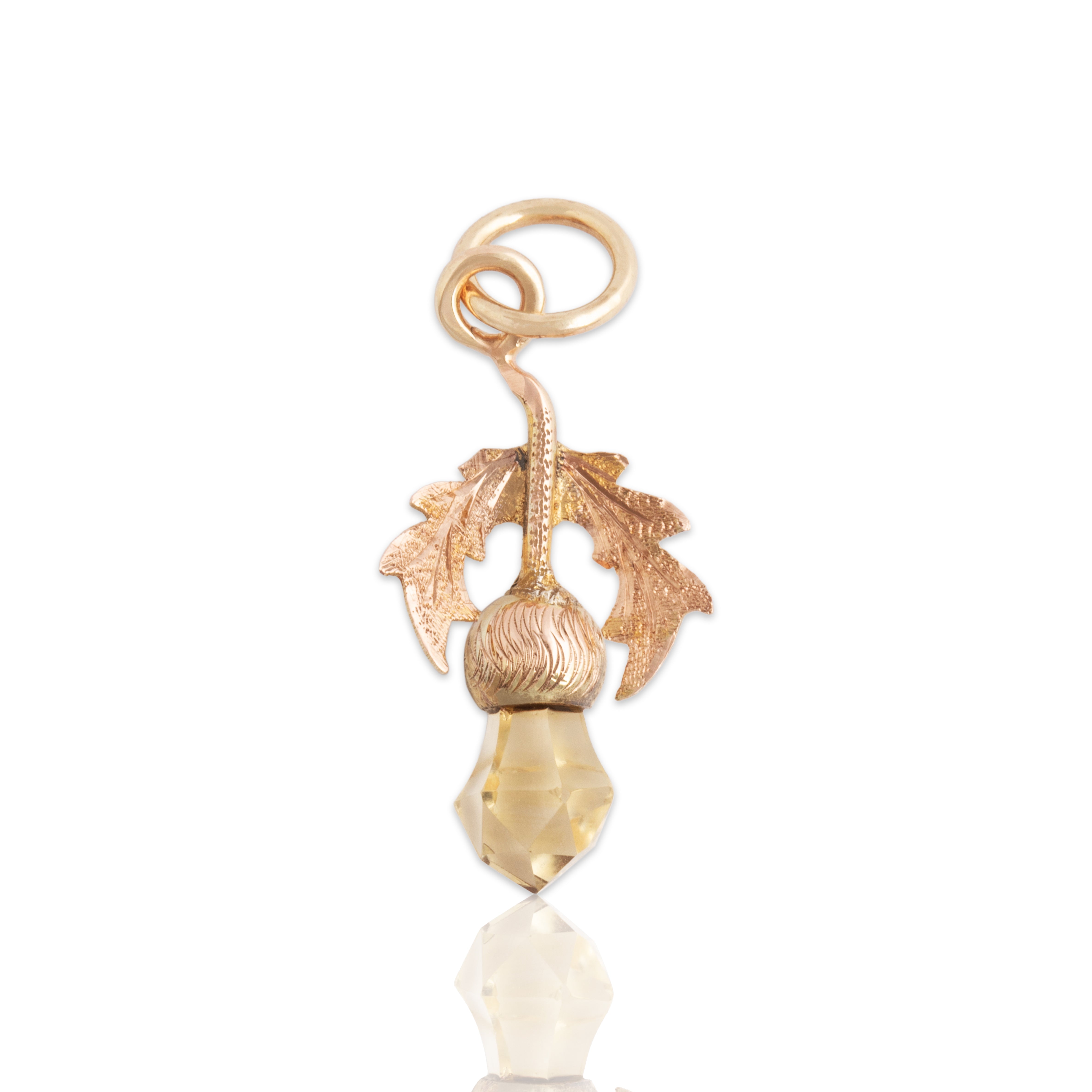 Antique Victorian 10k Rosy Yellow Gold Citrine Wonderful Thistle Charm / Pendant - Close-up view