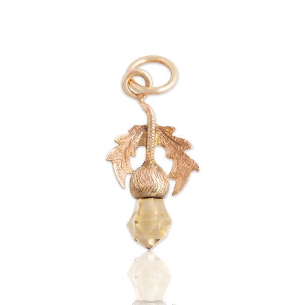 Antique Victorian 10k Rosy Yellow Gold Citrine Wonderful Thistle Charm / Pendant