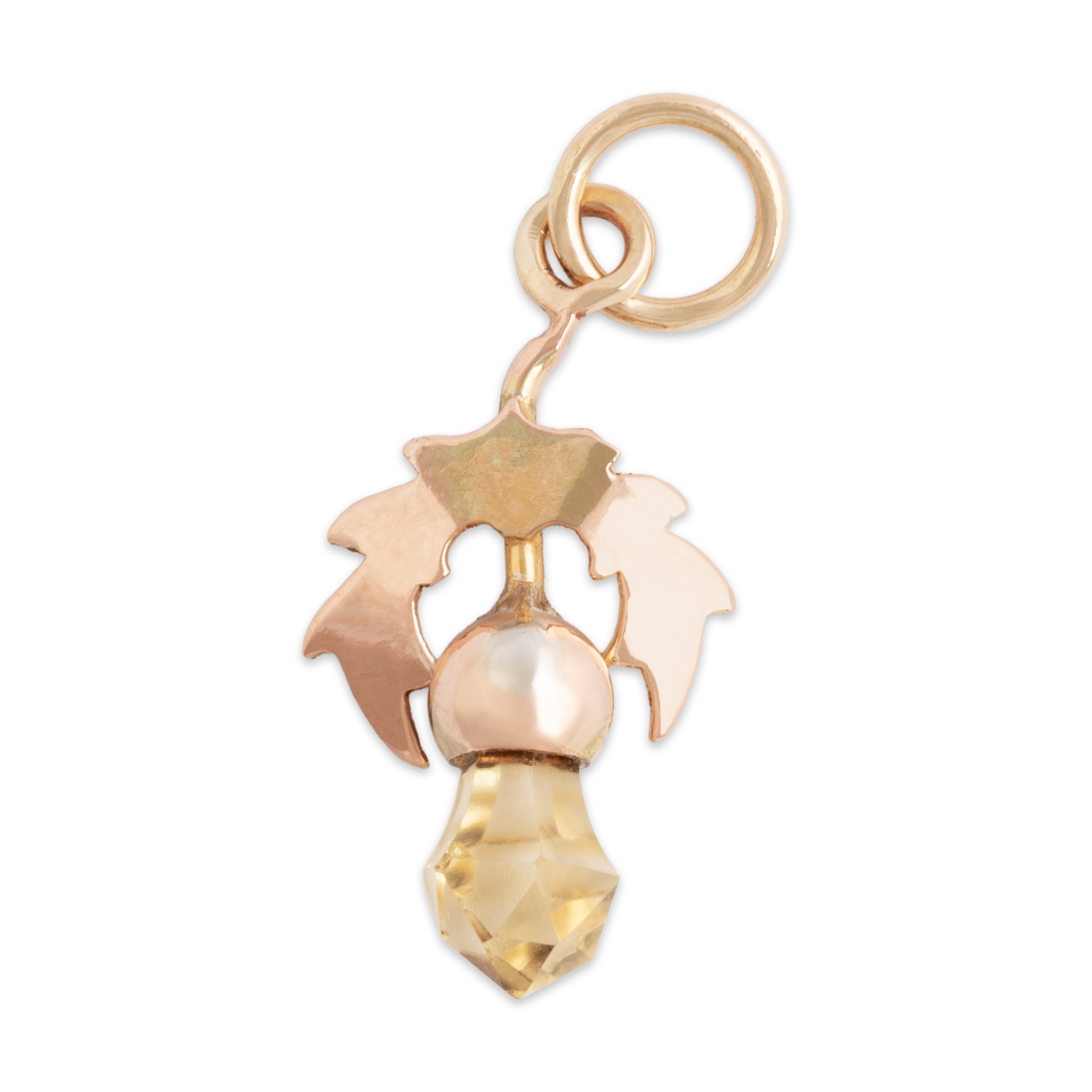 Antique Victorian 10k Rosy Yellow Gold Citrine Wonderful Thistle Charm / Pendant - Back view