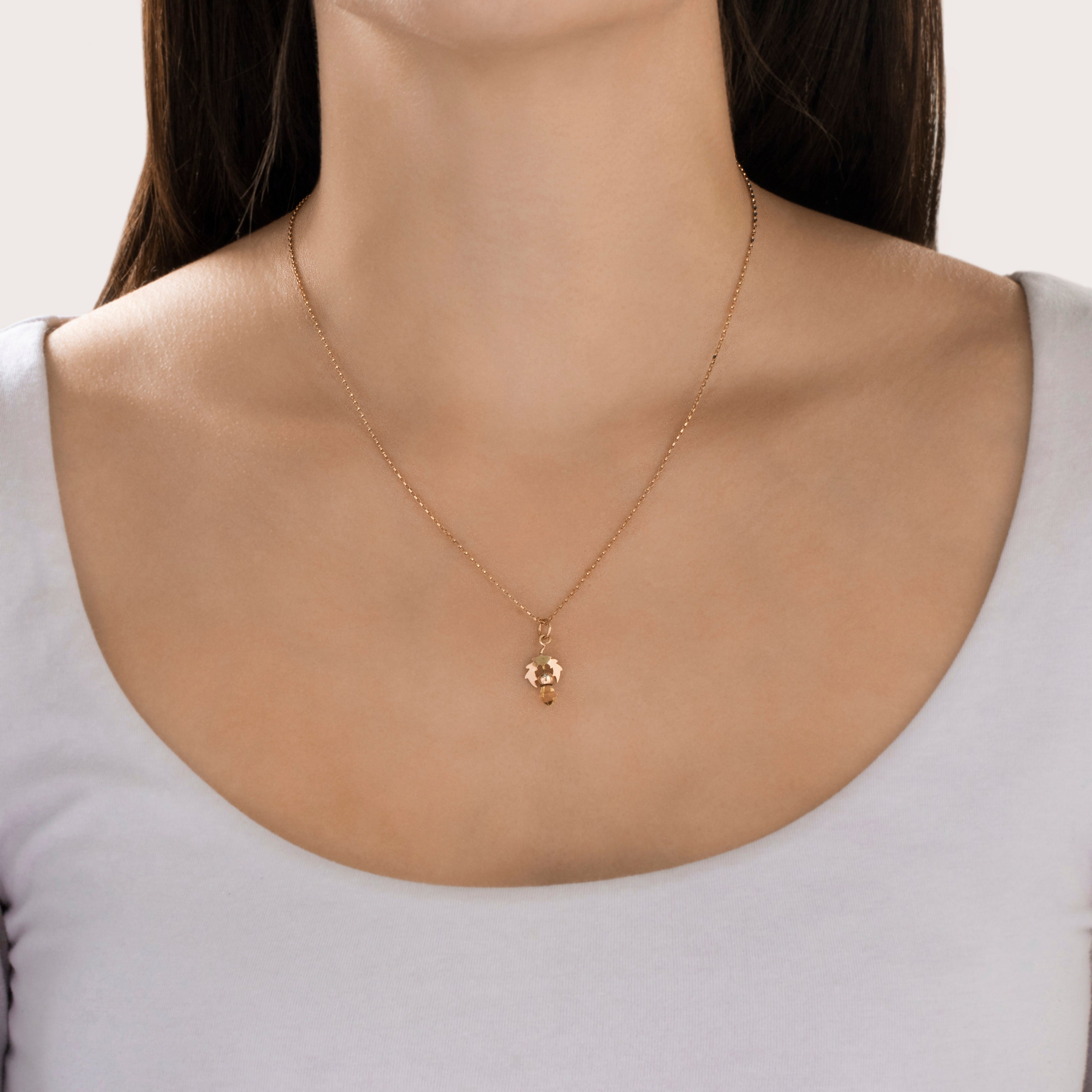 Antique Victorian 10k Rosy Yellow Gold Citrine Wonderful Thistle Charm / Pendant - On model view