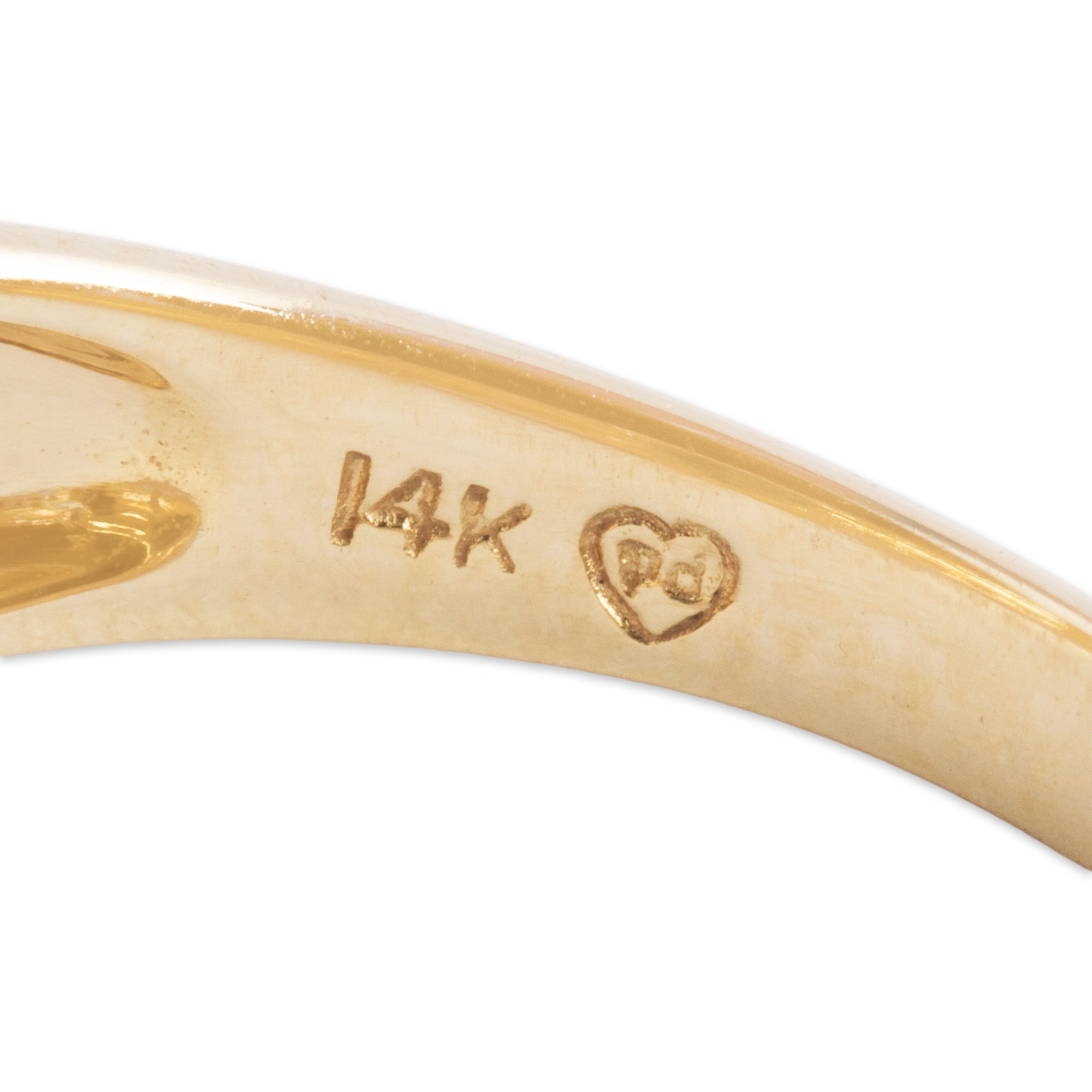 Vintage 14k Yellow Gold 2.4ct London Blue Topaz Diamond Green Enamel Ring - Hallmark view