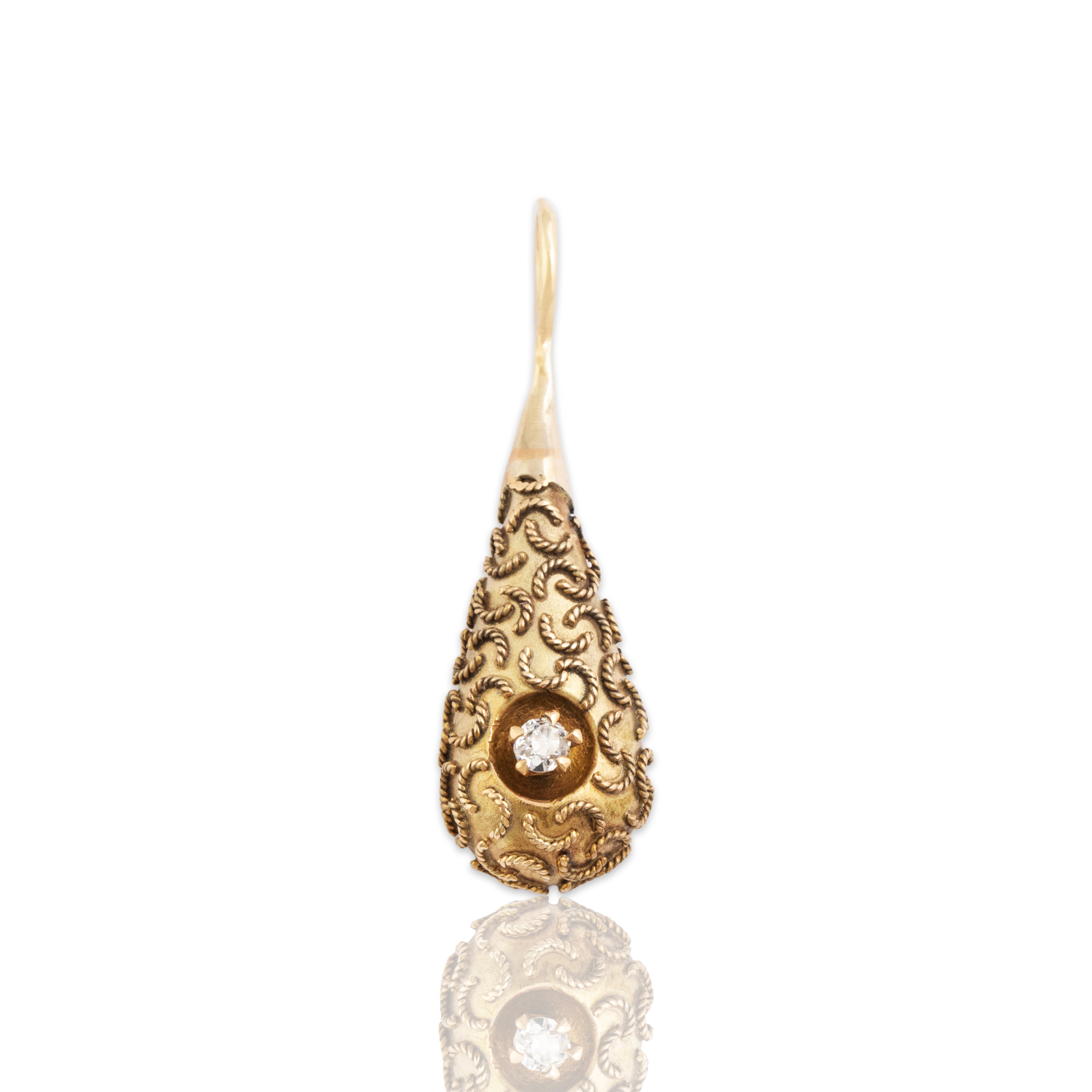 Antique Victorian 10k Yellow Gold Diamond Whimsical Decorated Drop Pendant