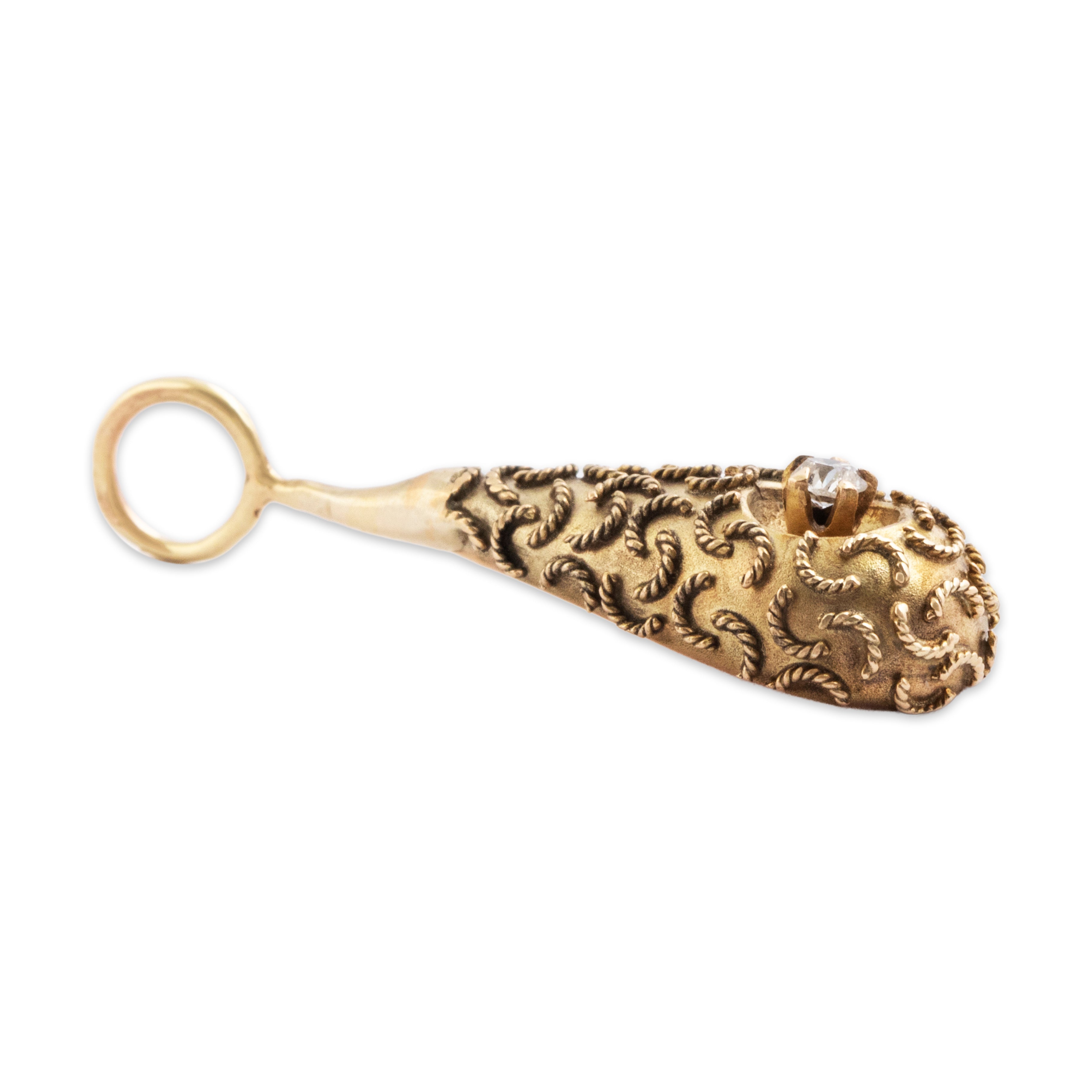 Antique Victorian 10k Yellow Gold Diamond Whimsical Decorated Drop Pendant