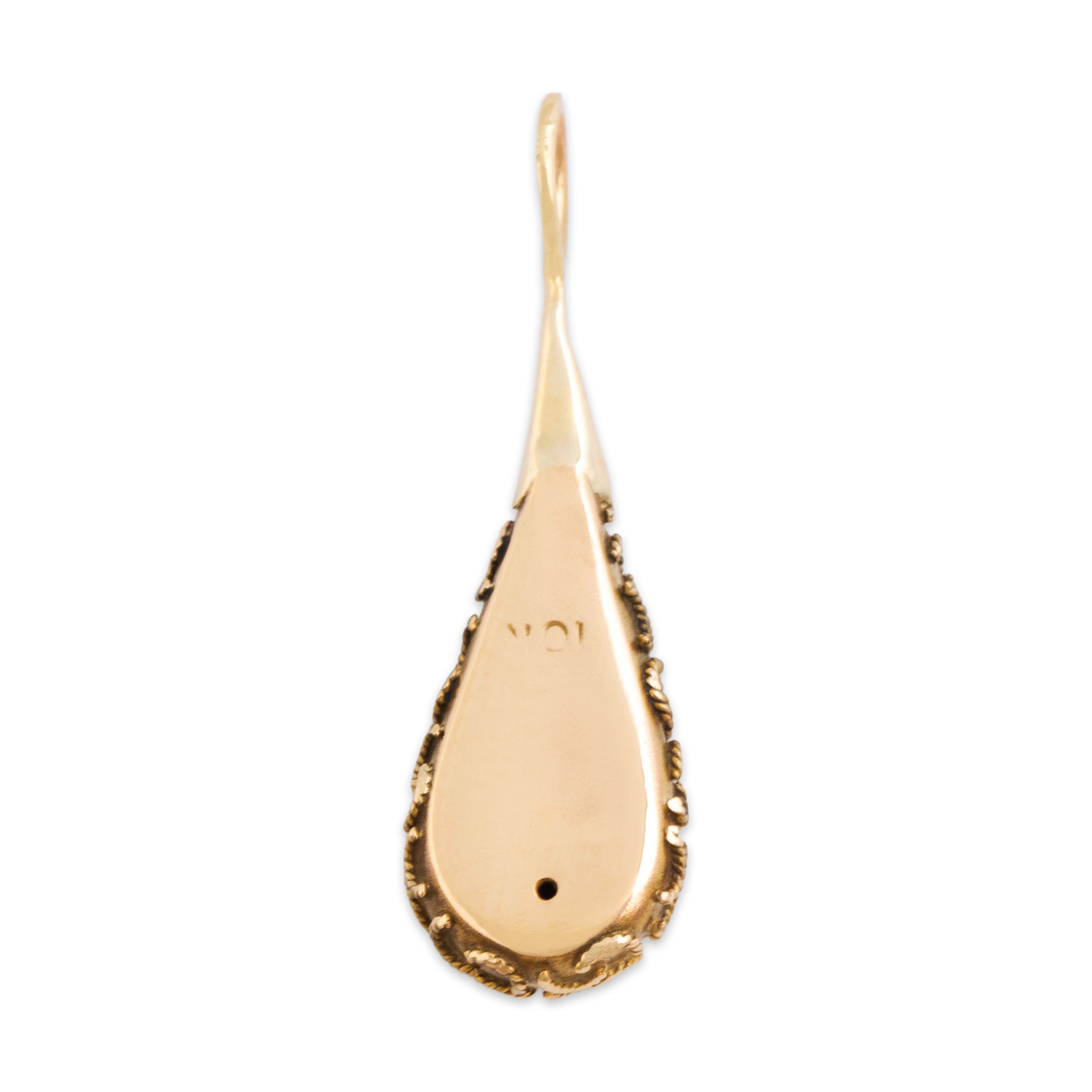 Antique Victorian 10k Yellow Gold Diamond Whimsical Decorated Drop Pendant