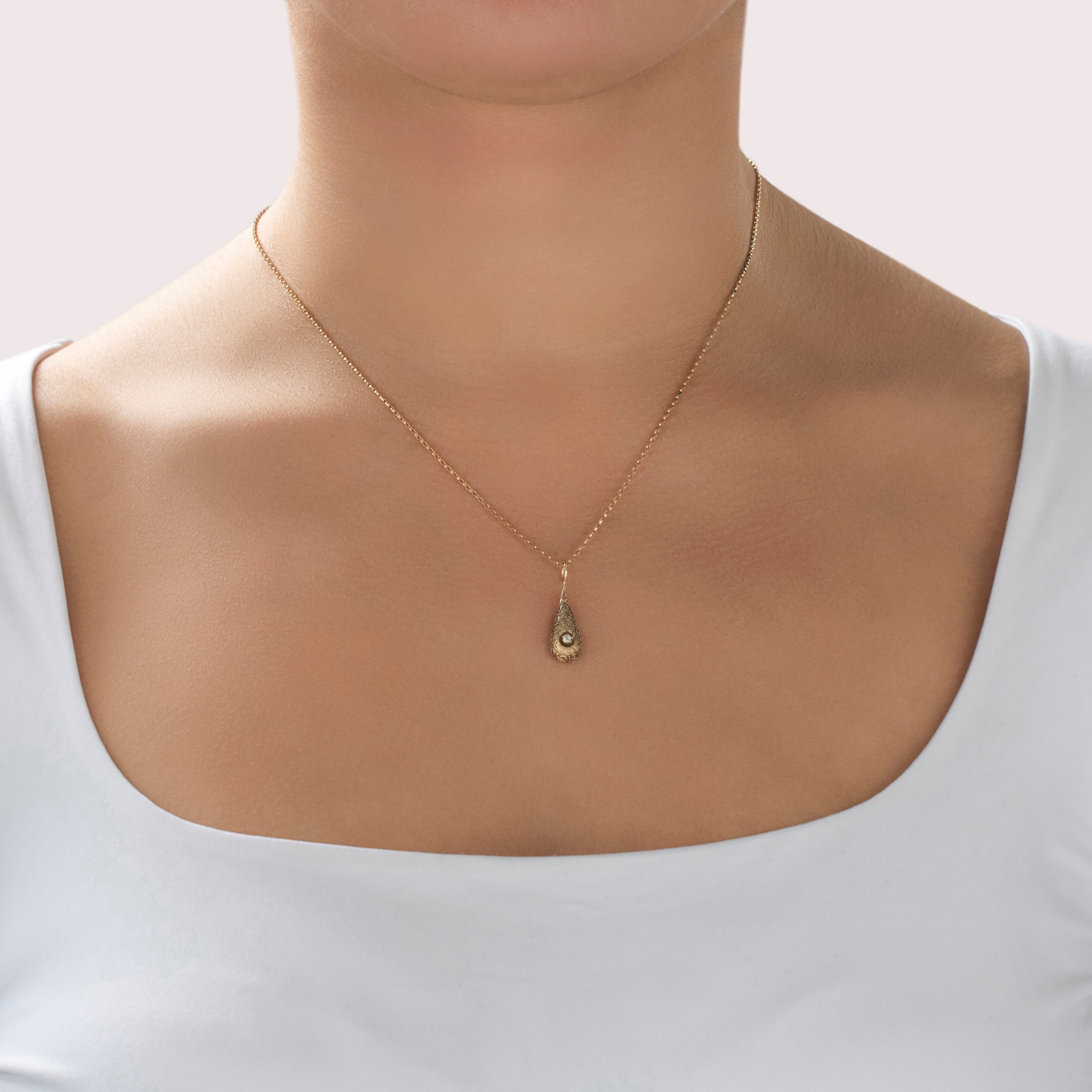 Antique Victorian 10k Yellow Gold Diamond Whimsical Decorated Drop Pendant