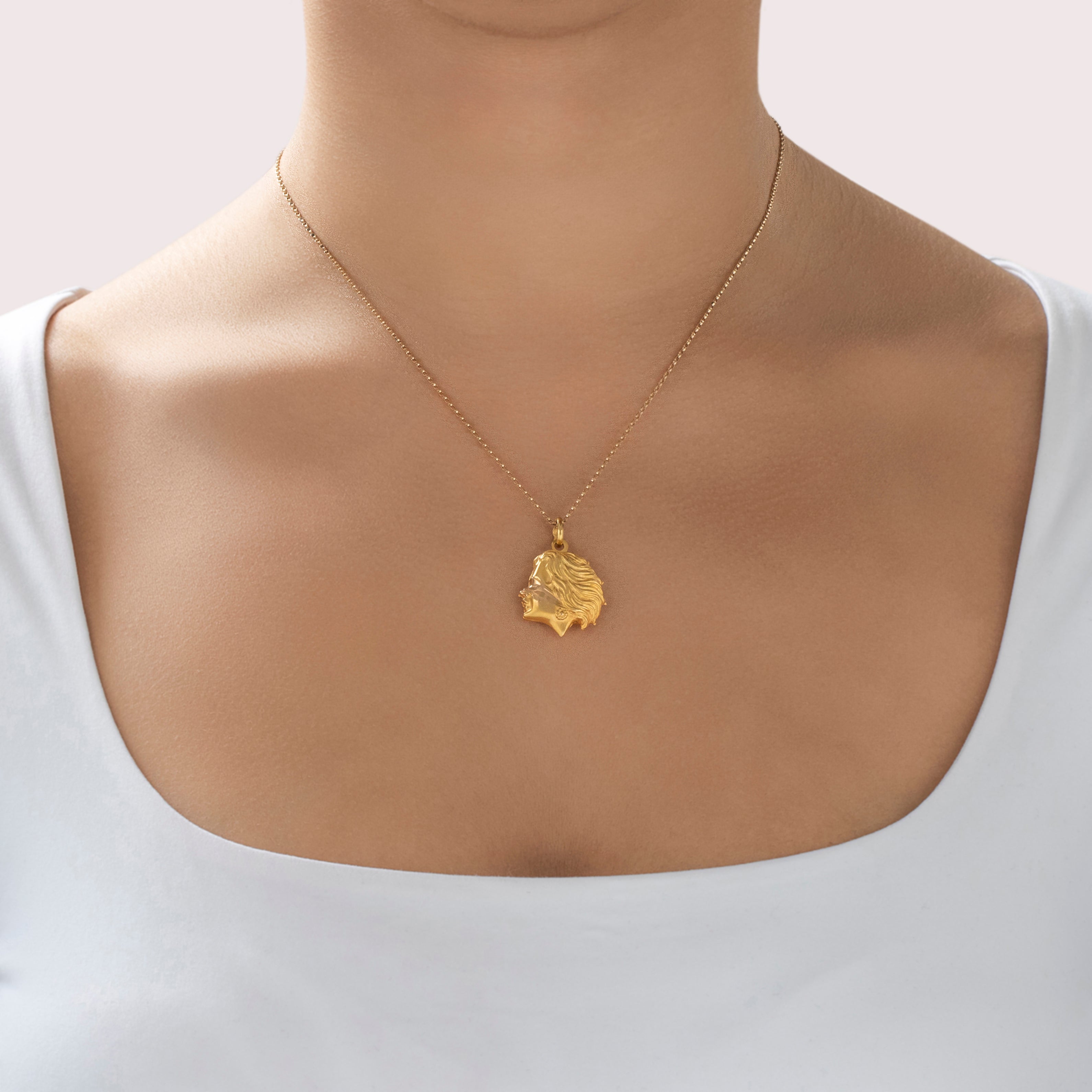 Vintage Italian Large 18k Yellow Gold & Rose Gold Libra Zodiac Charm / Pendant - On model view